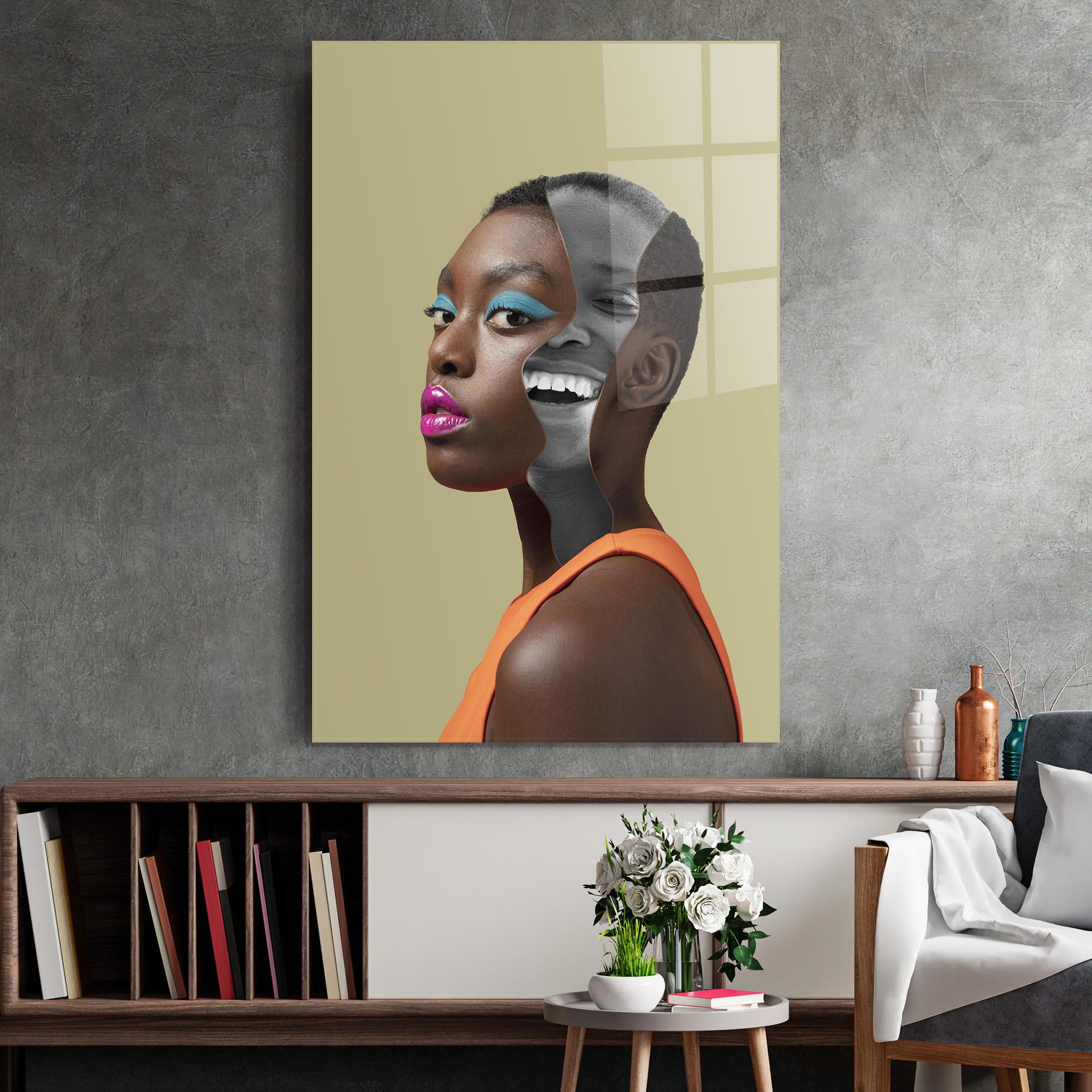 Tablou Sticla American Woman Collage mockup 2