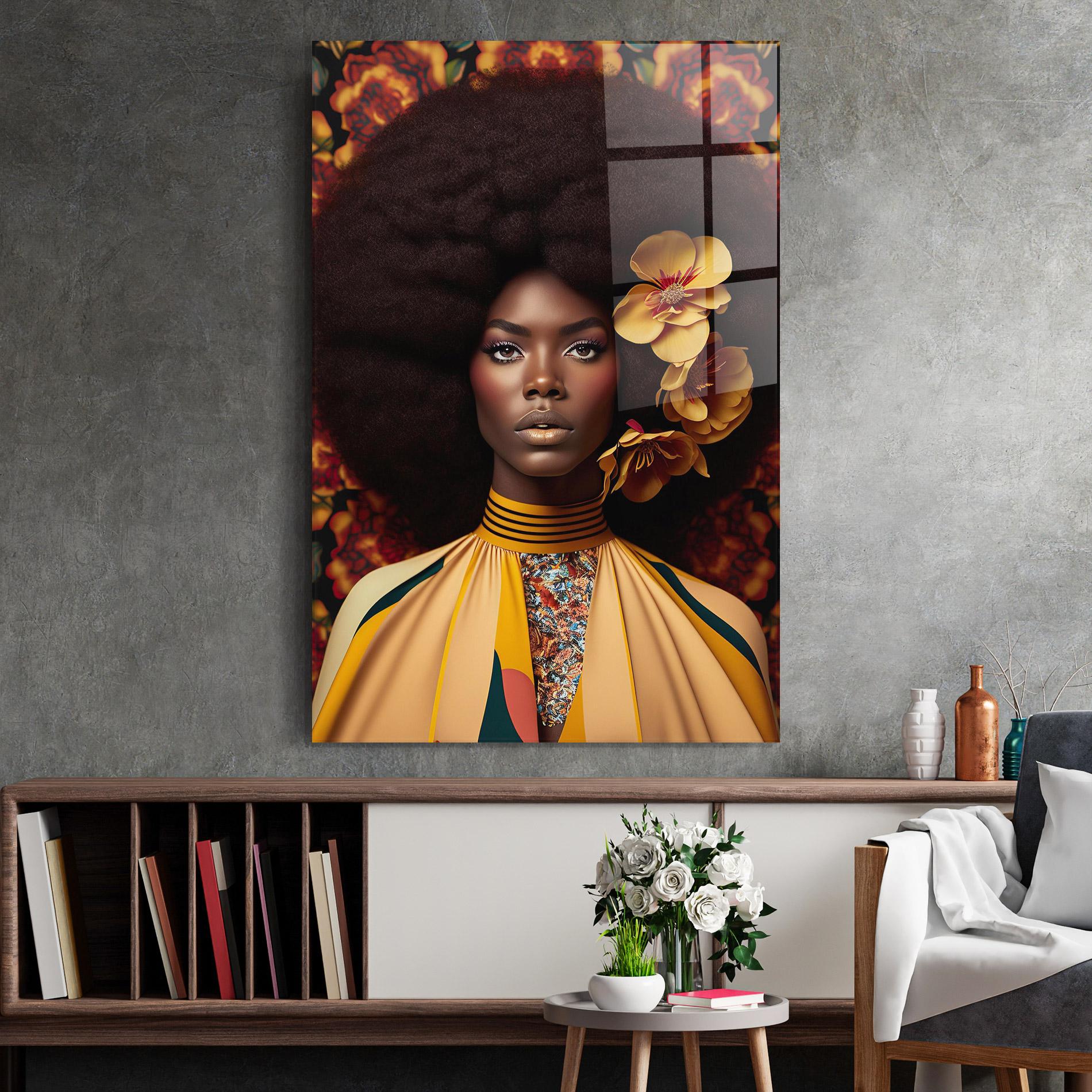 Tablou Sticla Big Yellow Flower Woman mockup 2