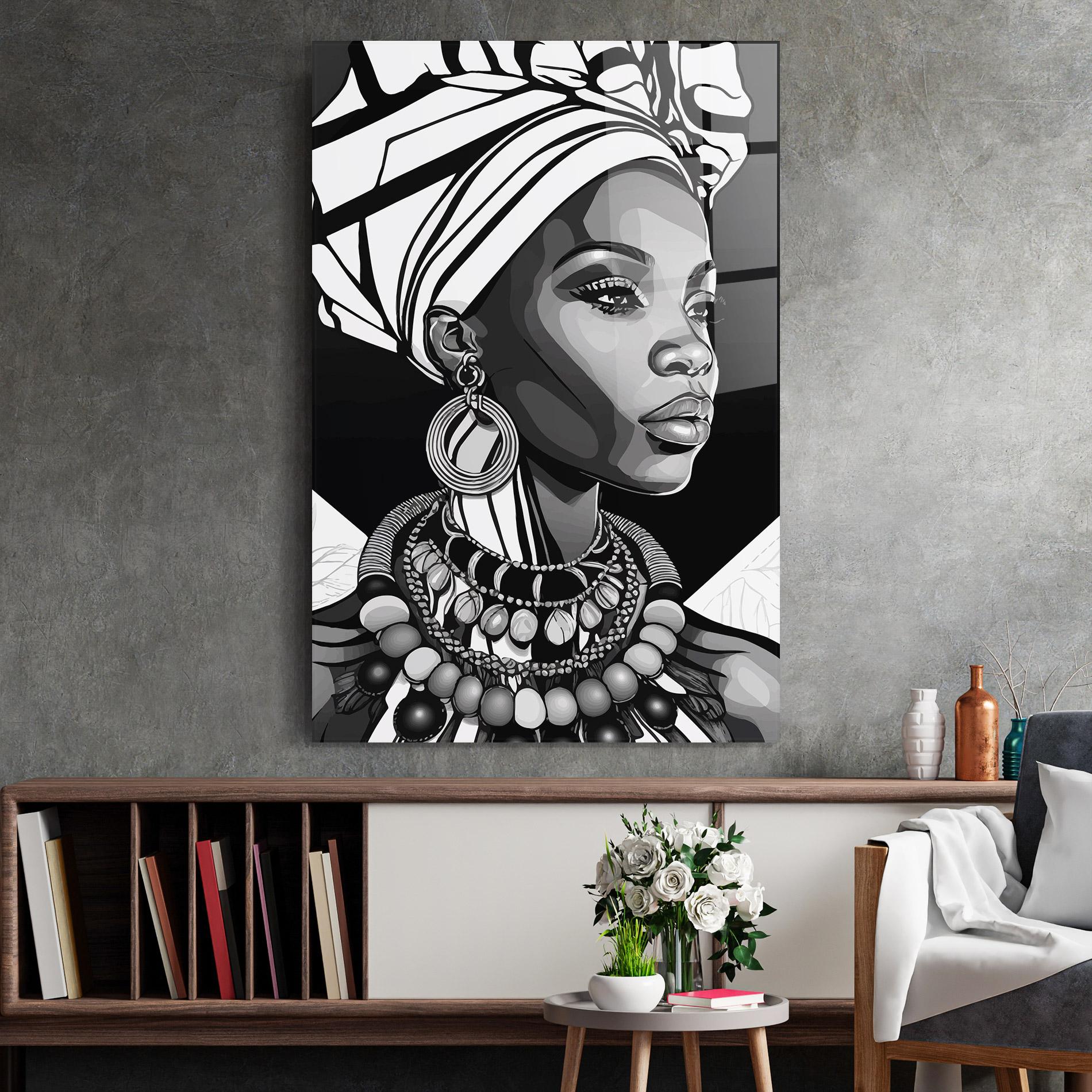 Tablou Sticla Black White African mockup 2