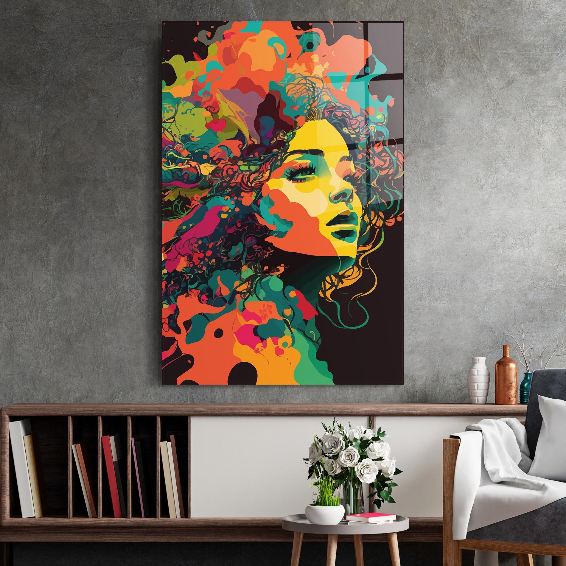 Tablou Sticla Colorful African Woman mockup 2