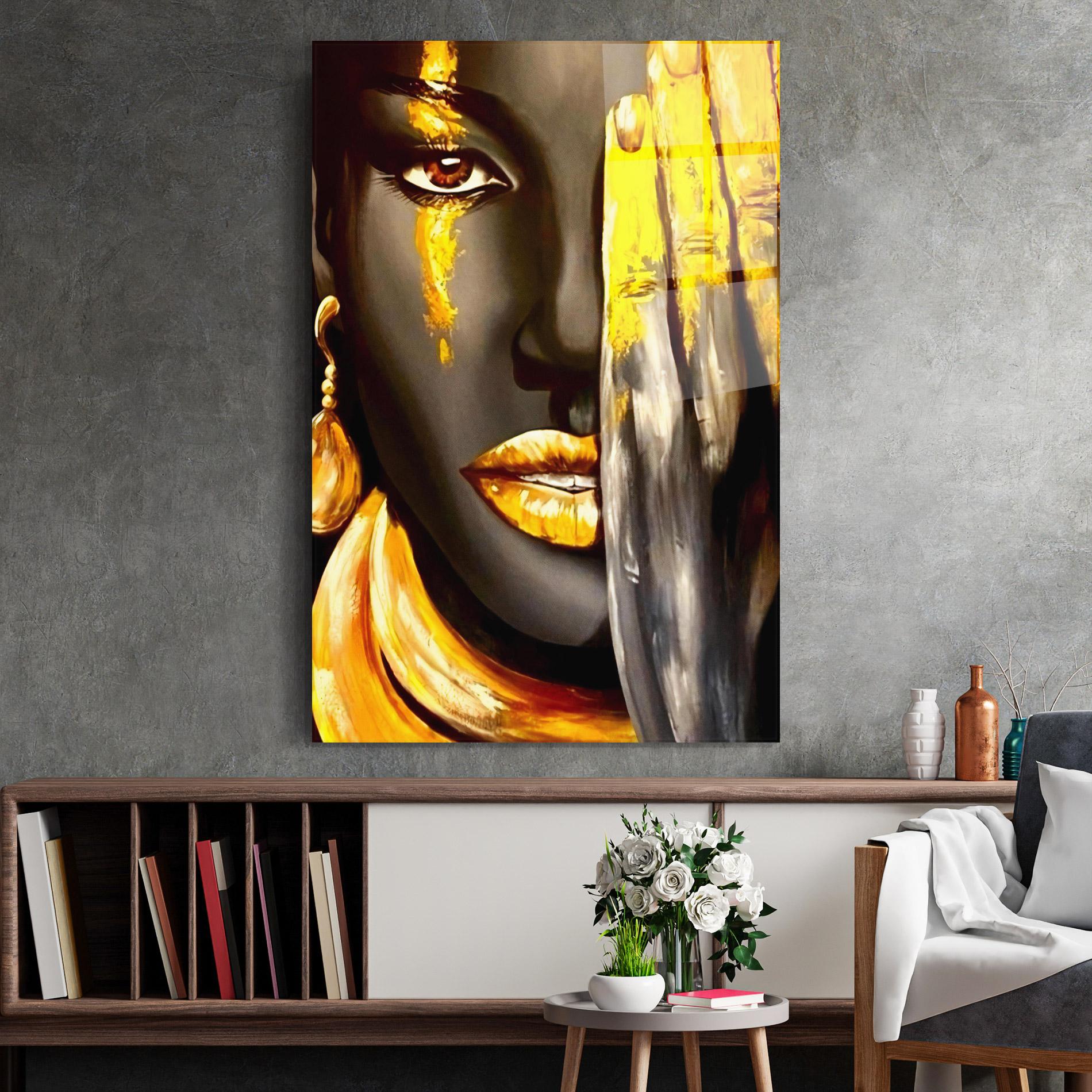 Tablou Sticla Golden African Women mockup 2