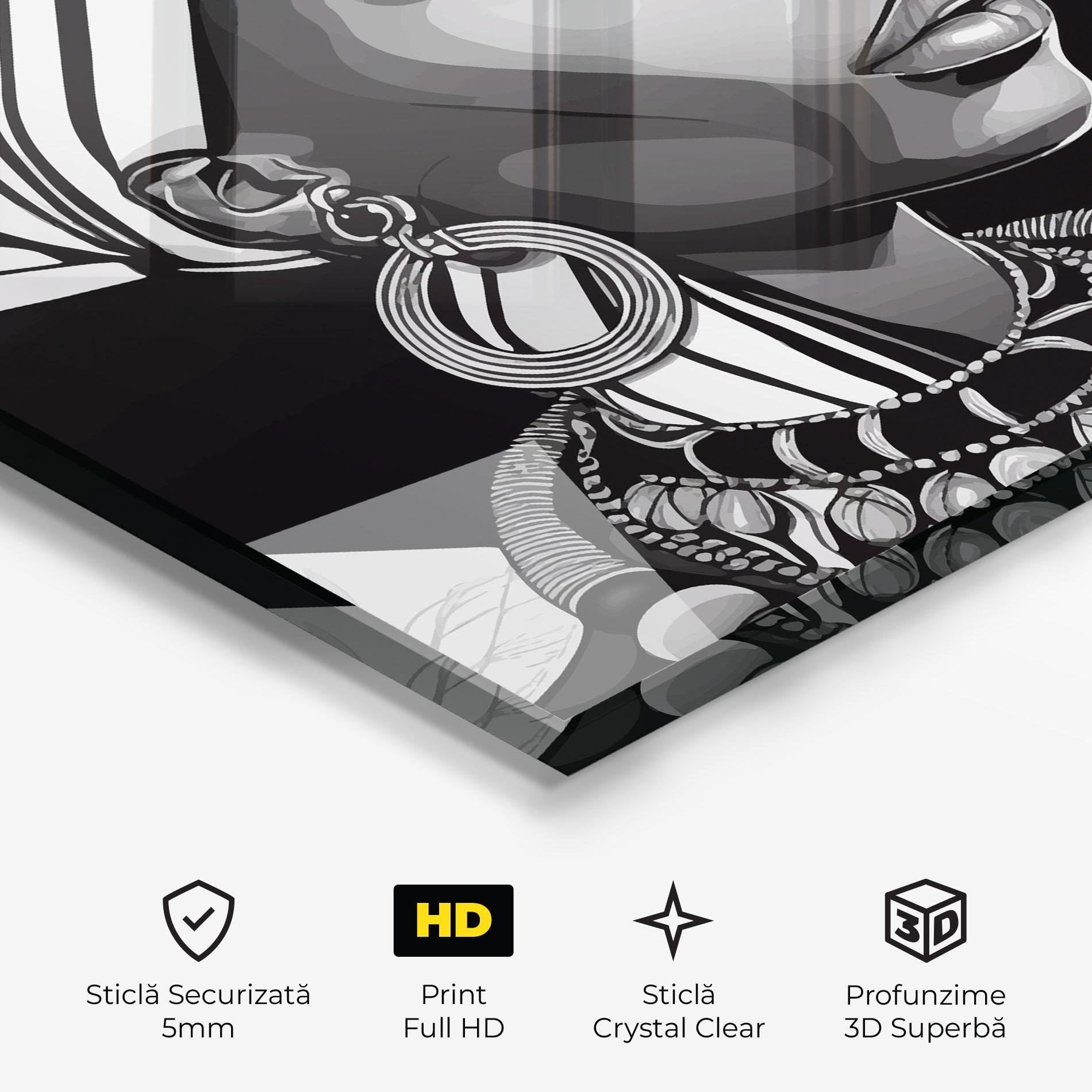 Tablou Sticla Black White African mockup 3