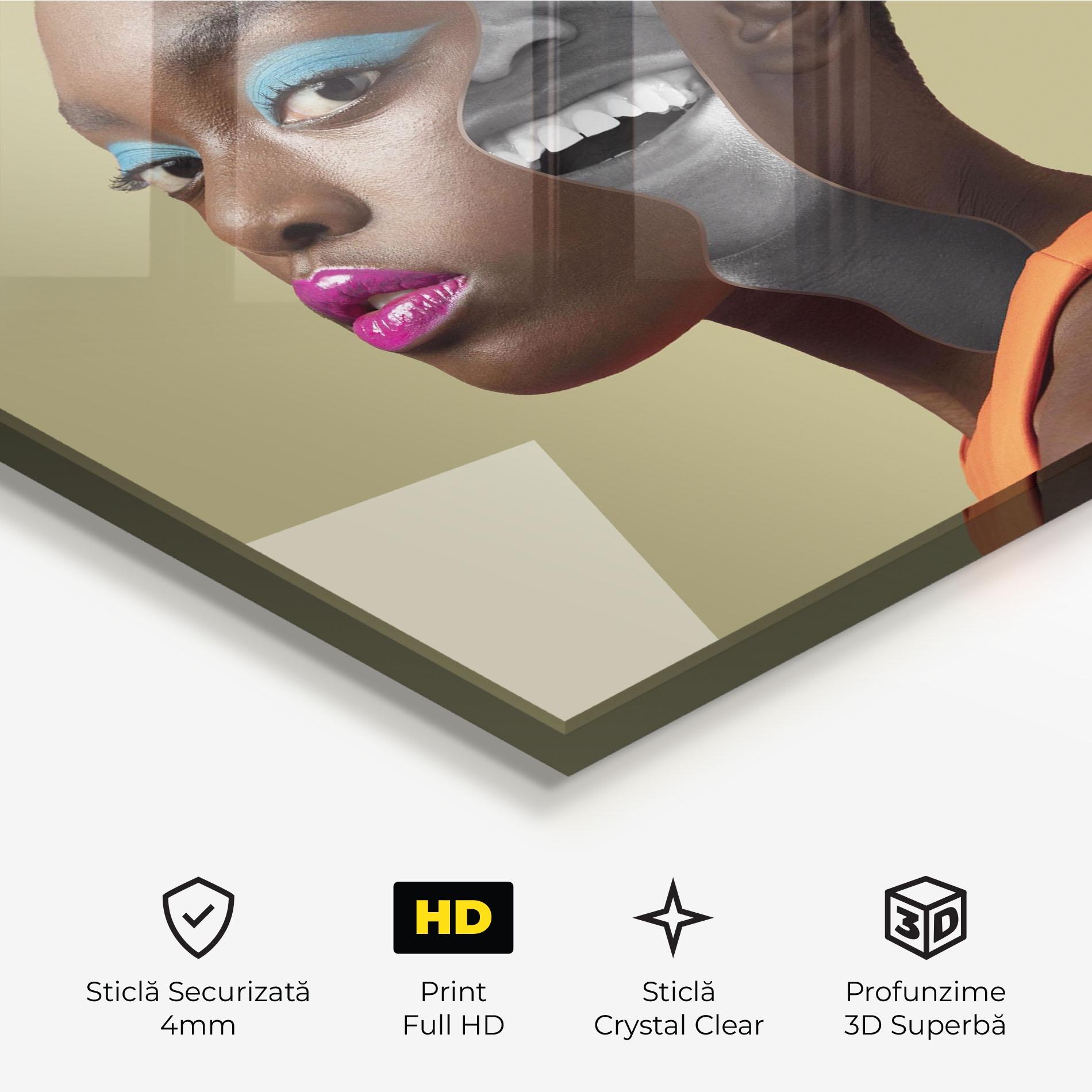 Tablou Sticla American Woman Collage mockup 3