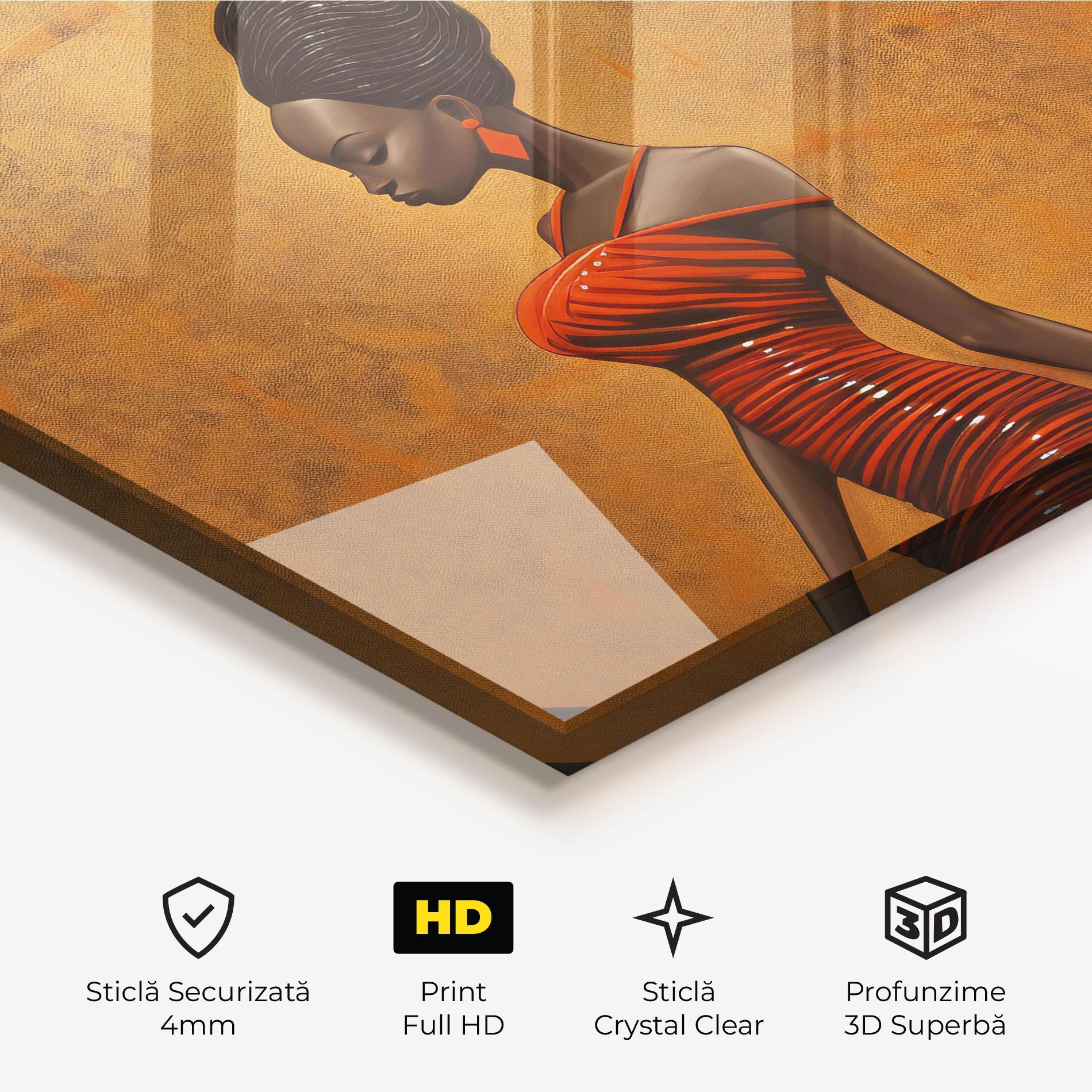 Tablou Sticla Beautiful African Red Dress mockup 3