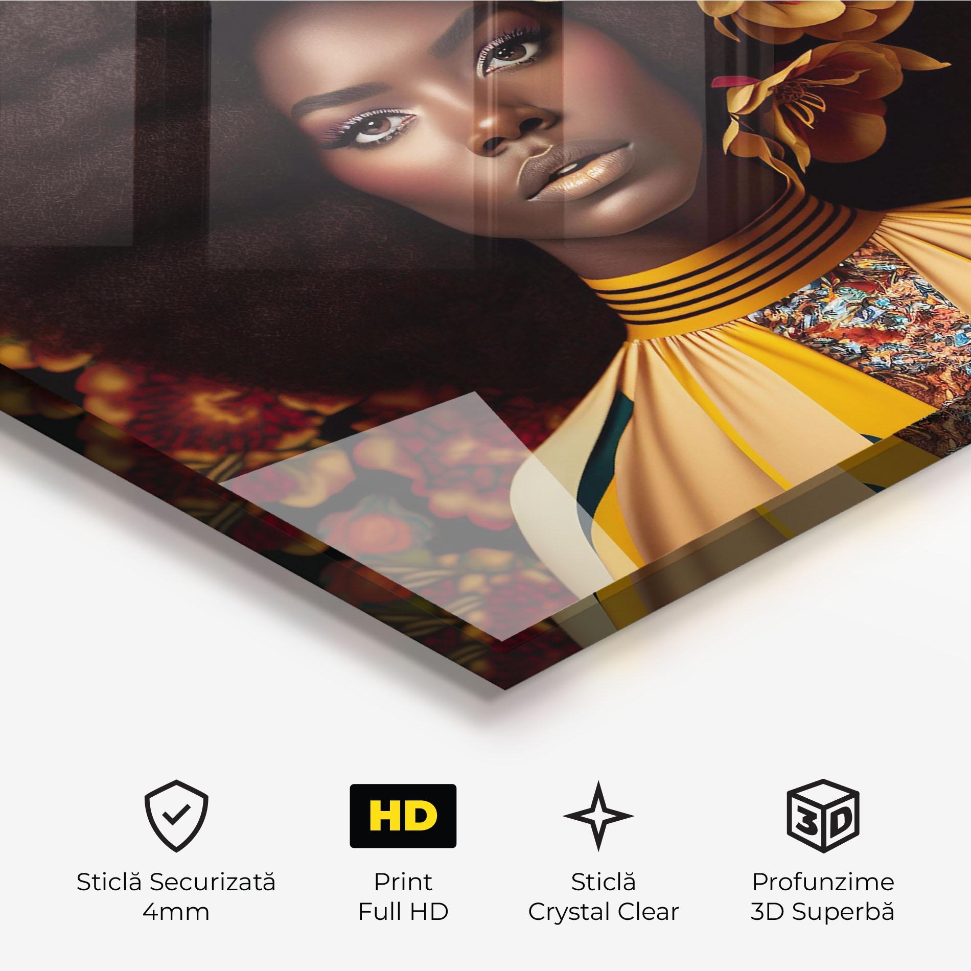 Tablou Sticla Big Yellow Flower Woman mockup 3