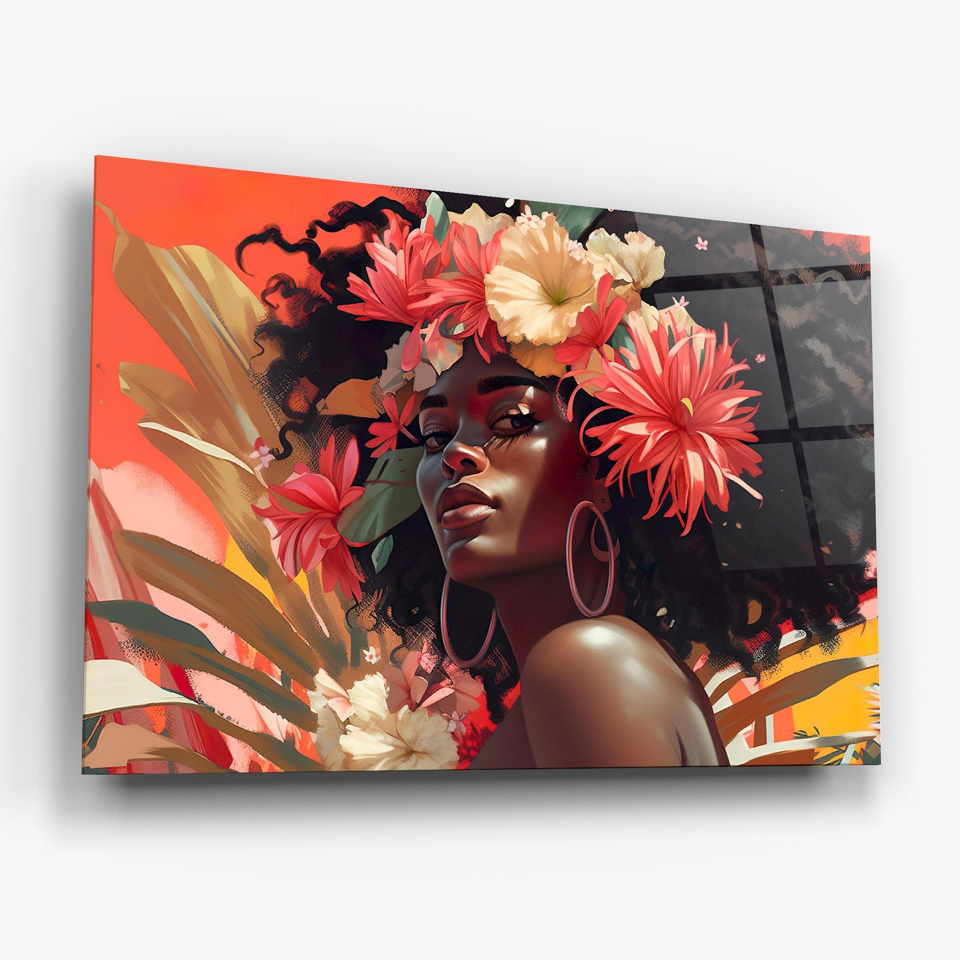 Tablou Sticla African Flower Woman mockup 6