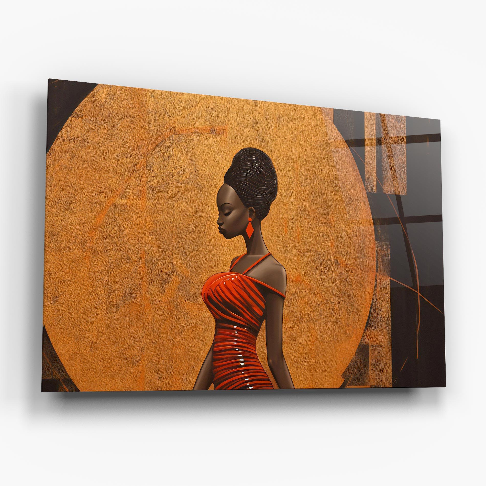 Tablou Sticla Beautiful African Red Dress mockup 6
