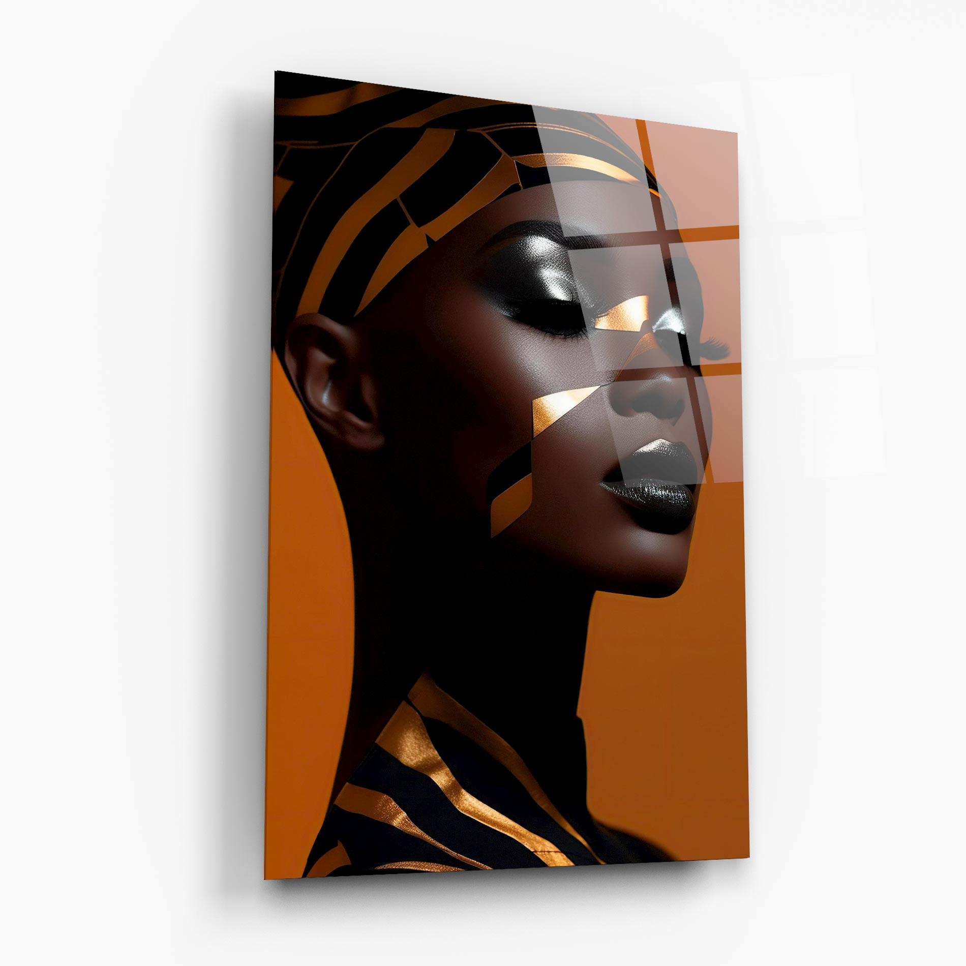 Tablou Sticla African Woman On Orange mockup 6
