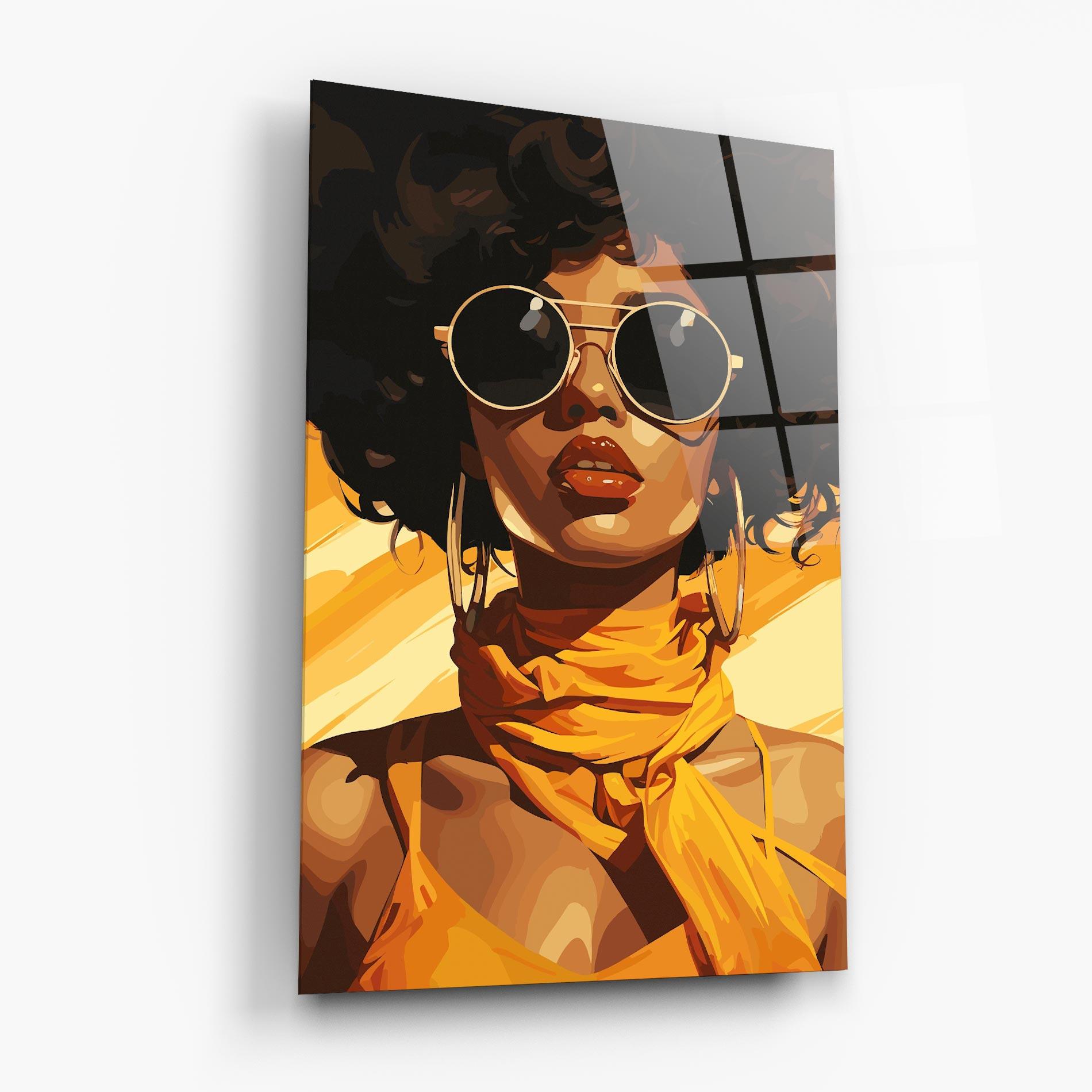 Tablou Sticla African Yellow Woman mockup 6