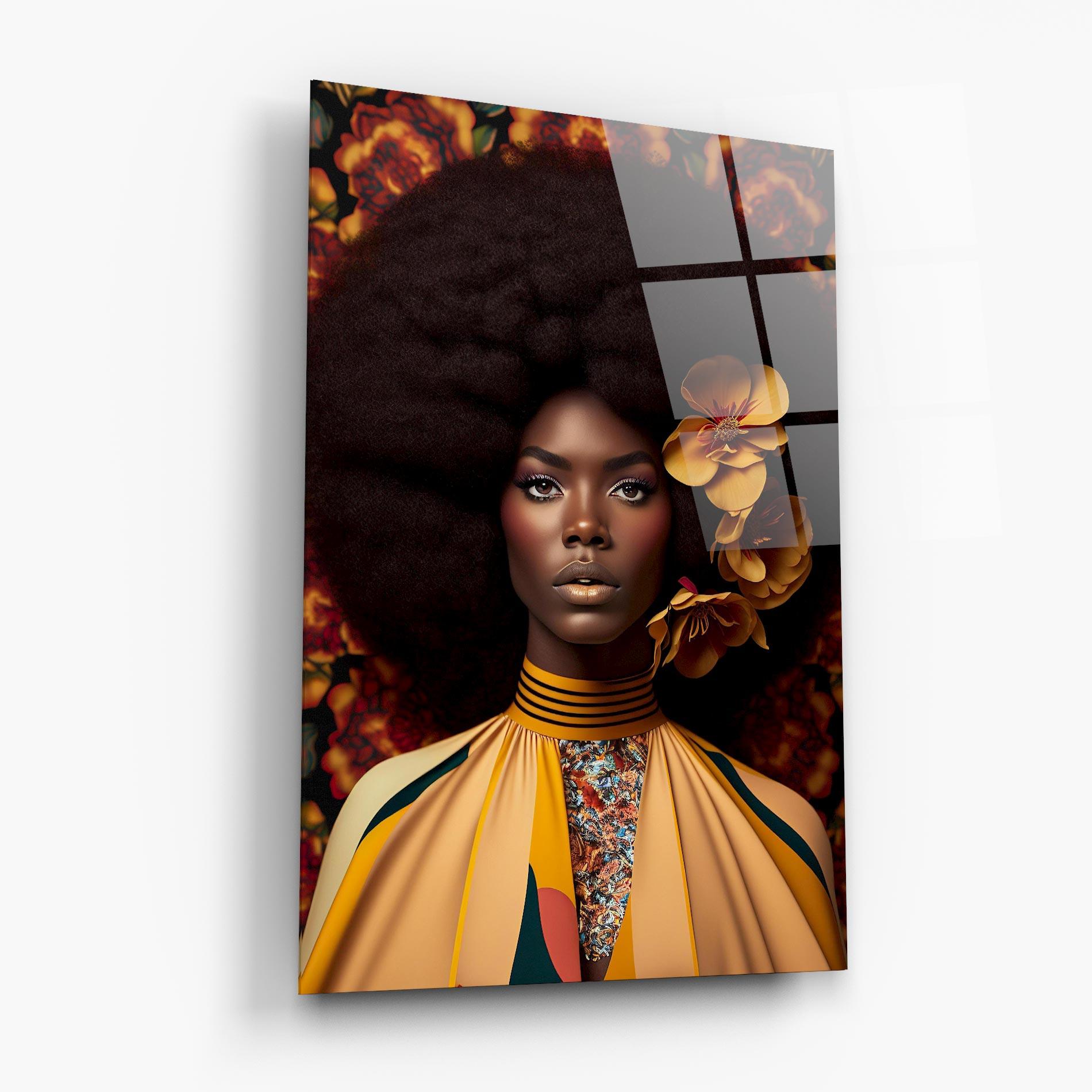 Tablou Sticla Big Yellow Flower Woman mockup 6