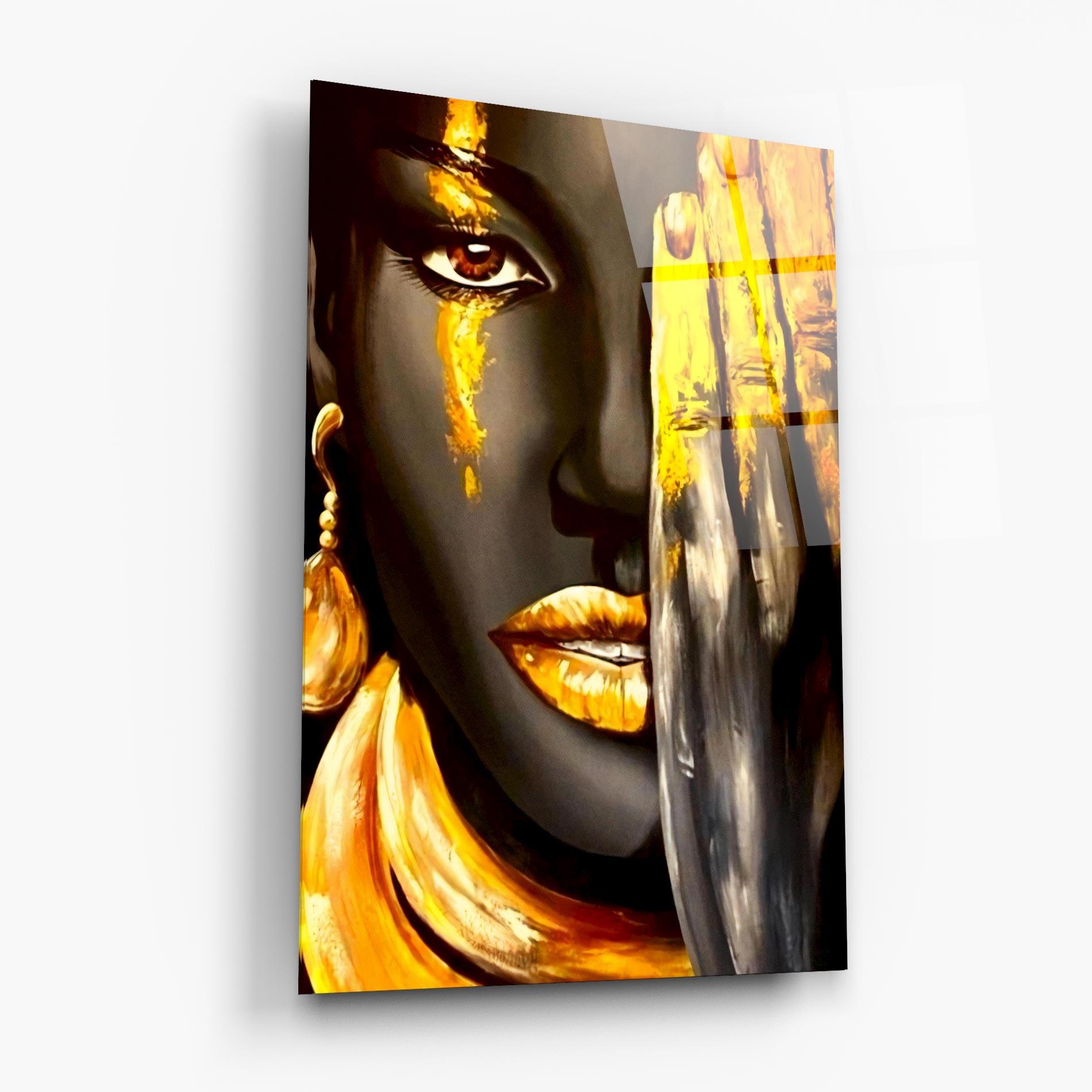 Tablou Sticla Golden African Women mockup 6