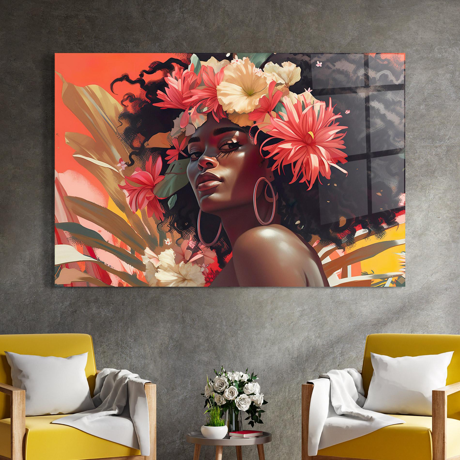Tablou Sticla African Flower Woman mockup 4