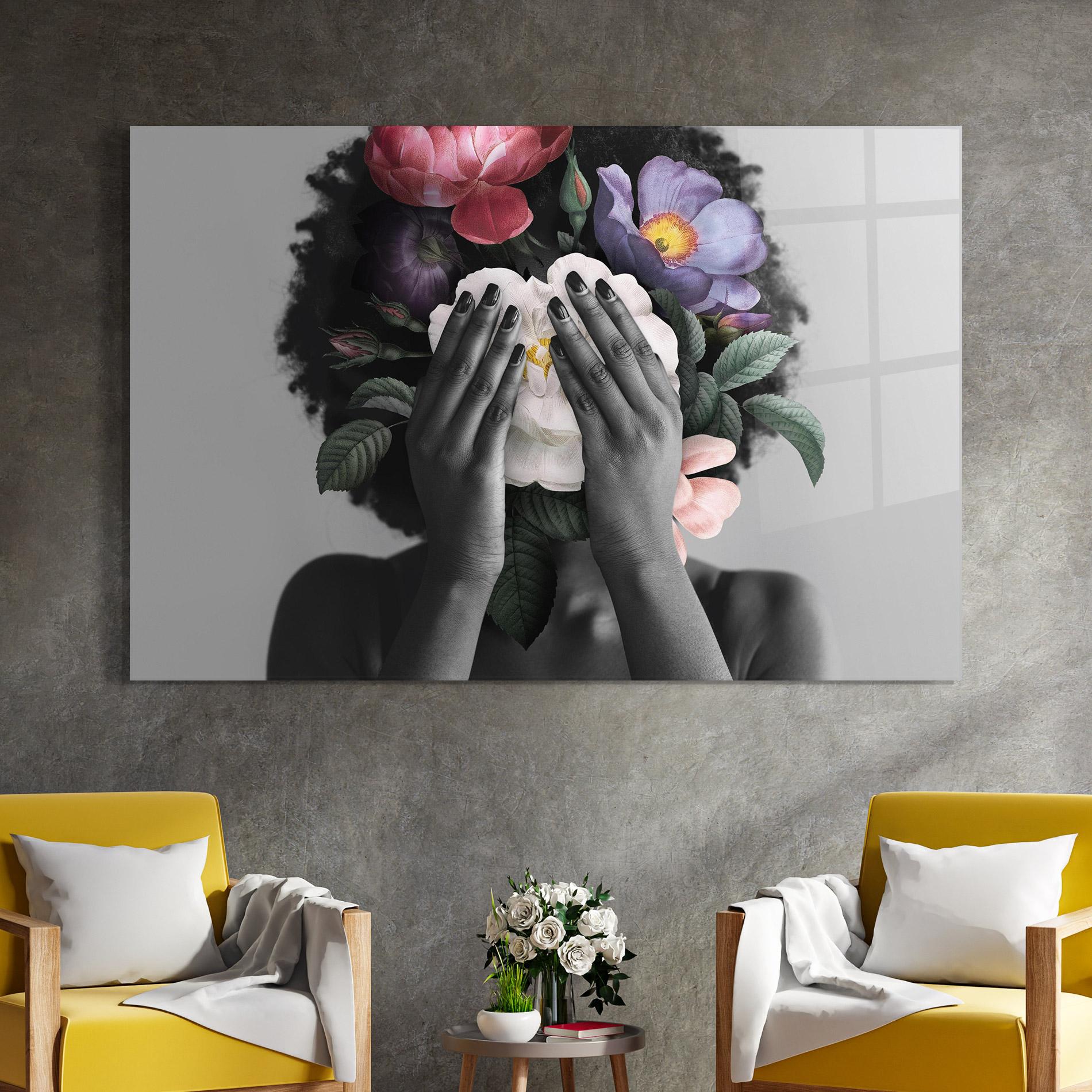 Tablou Sticla African Flowers Woman mockup 4