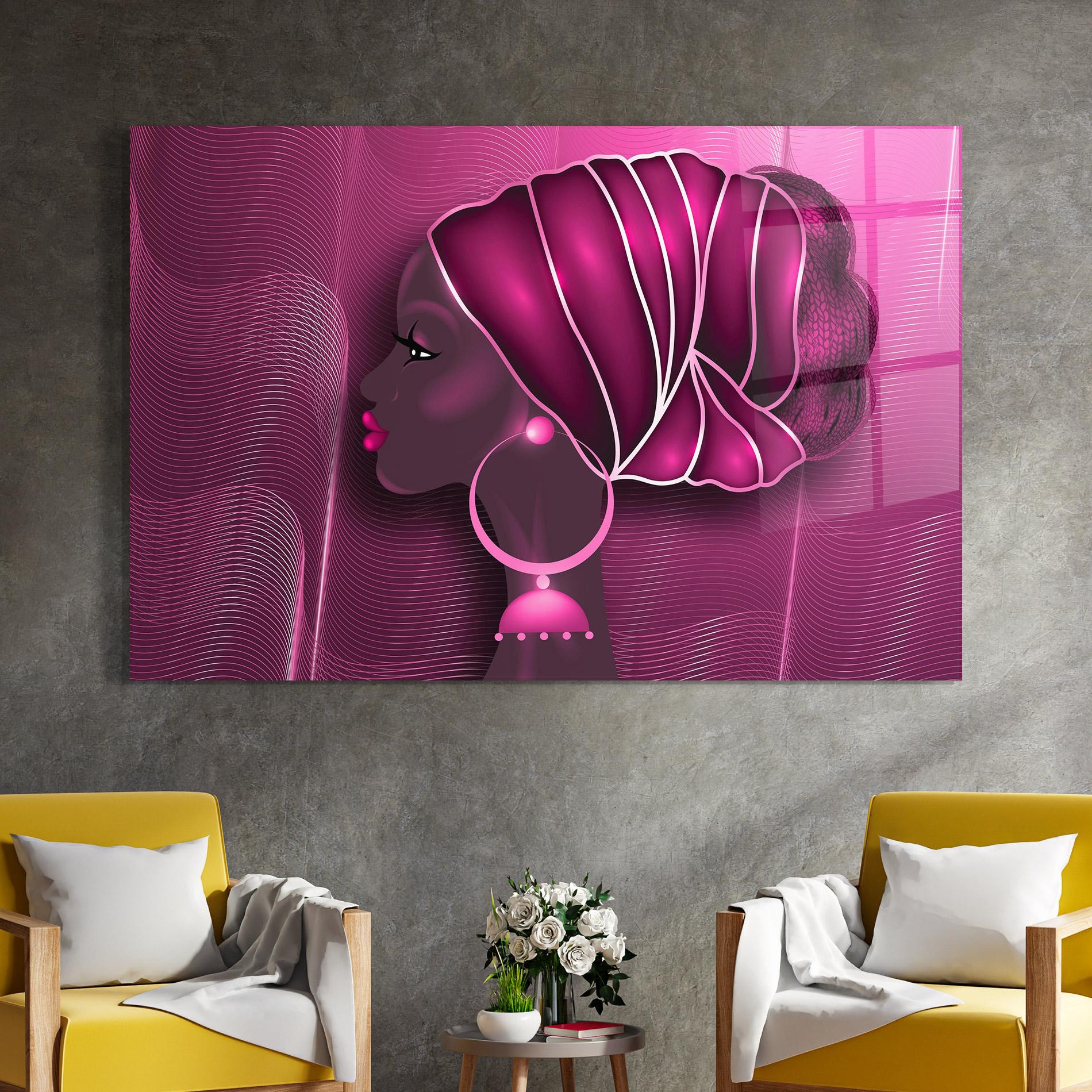 Tablou Sticla African Pink Woman mockup 4