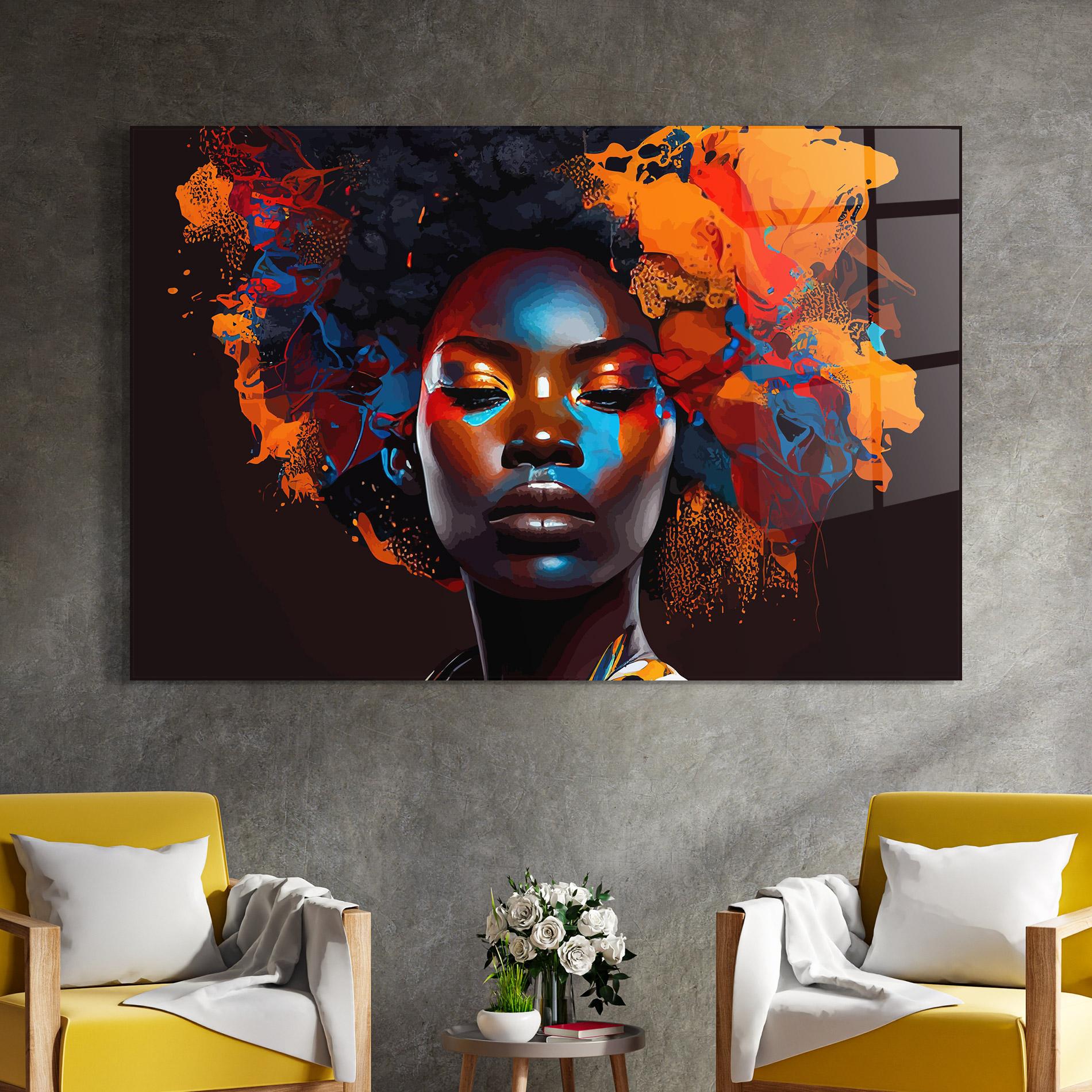 Tablou Sticla Africat Yellow Hair mockup 4