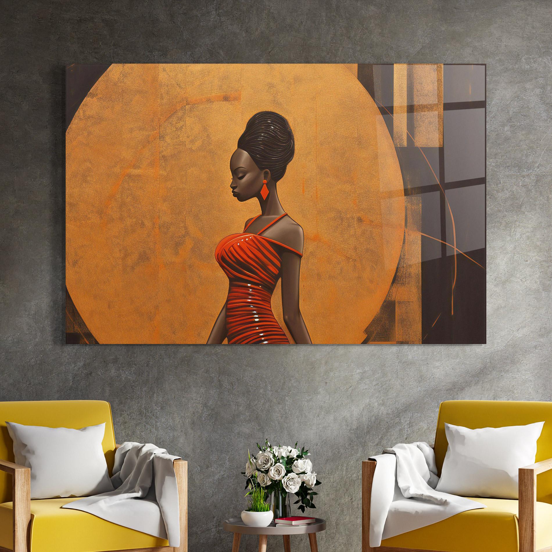 Tablou Sticla Beautiful African Red Dress mockup 4