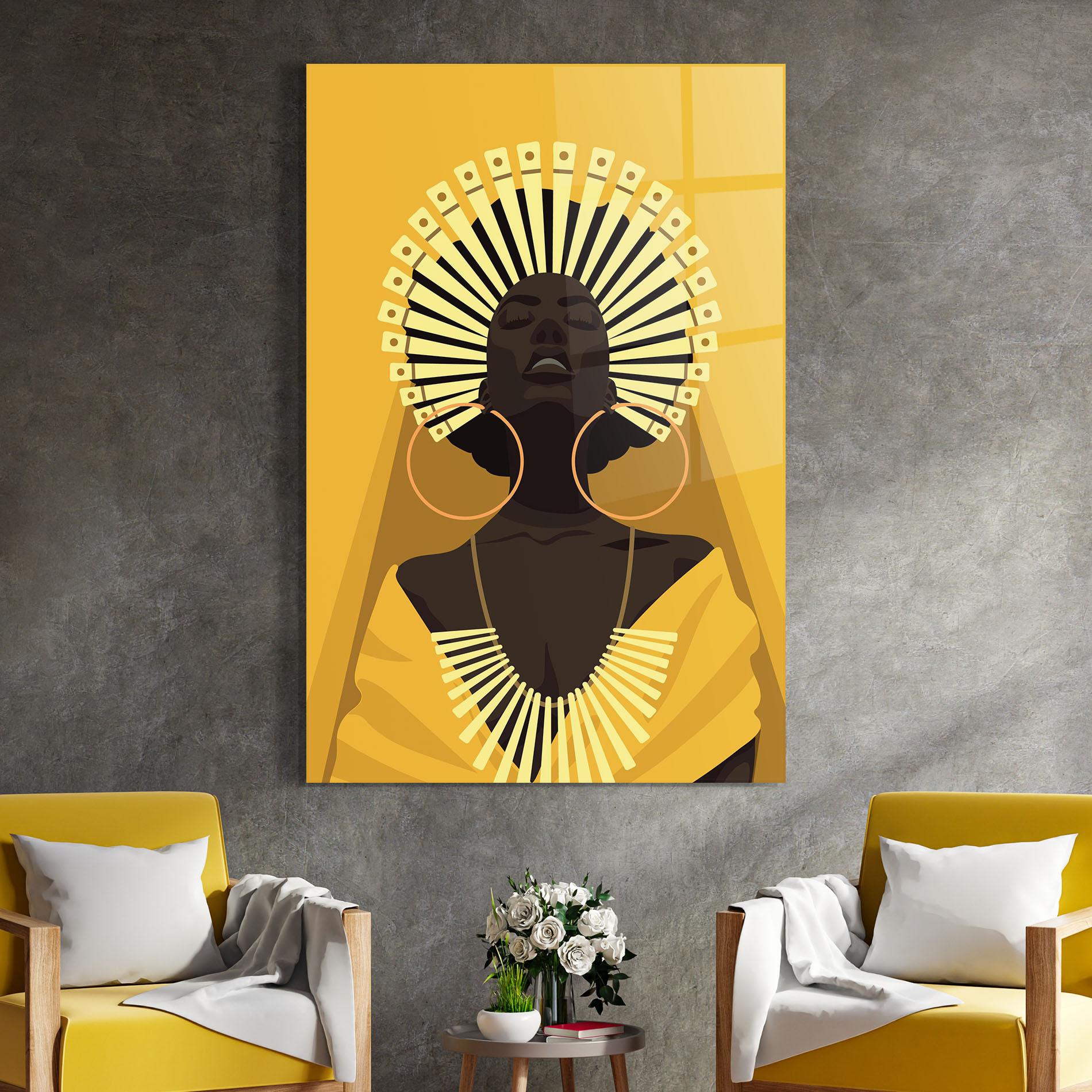 Tablou Sticla African Pretty Yellow mockup 4
