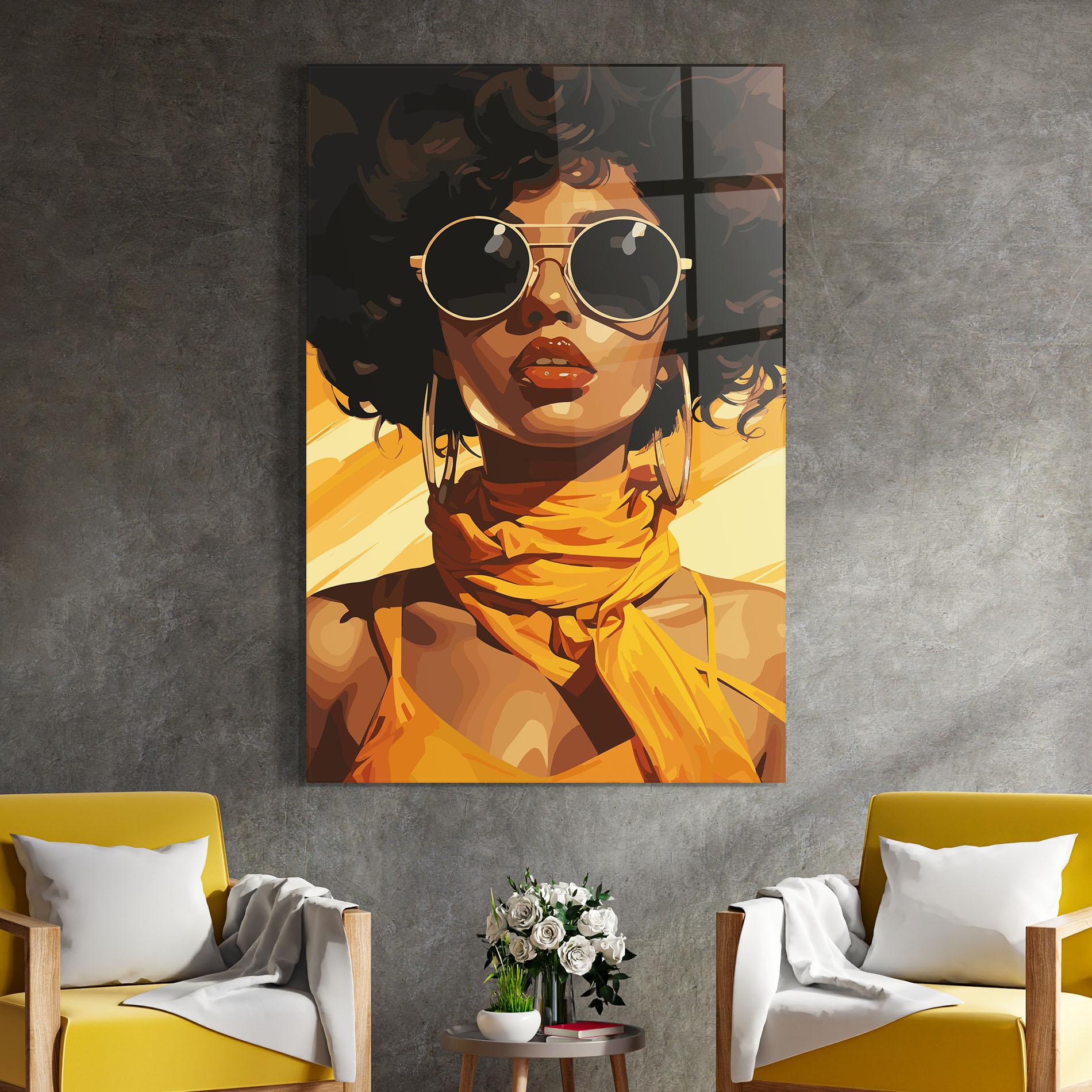 Tablou Sticla African Yellow Woman mockup 4