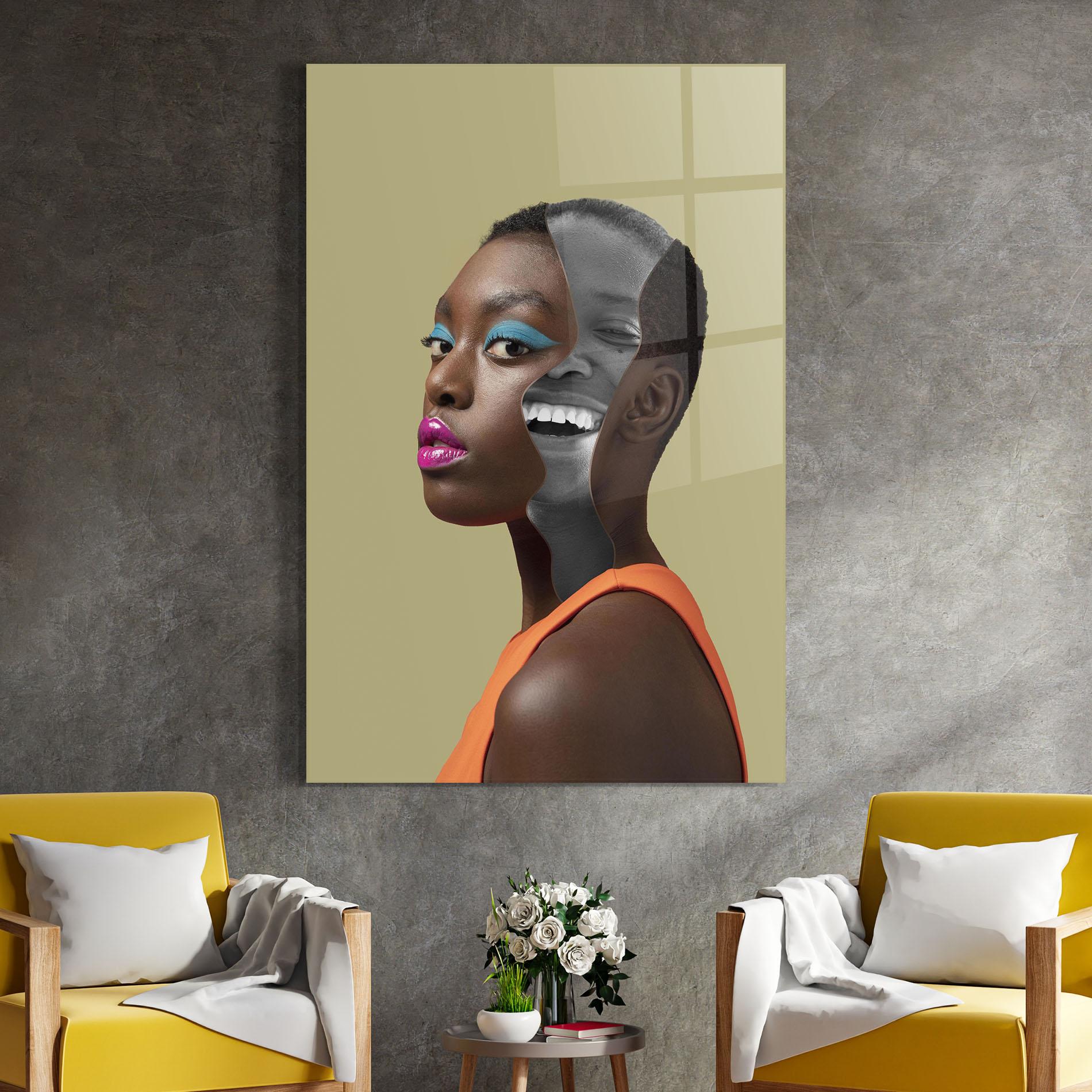 Tablou Sticla American Woman Collage mockup 4