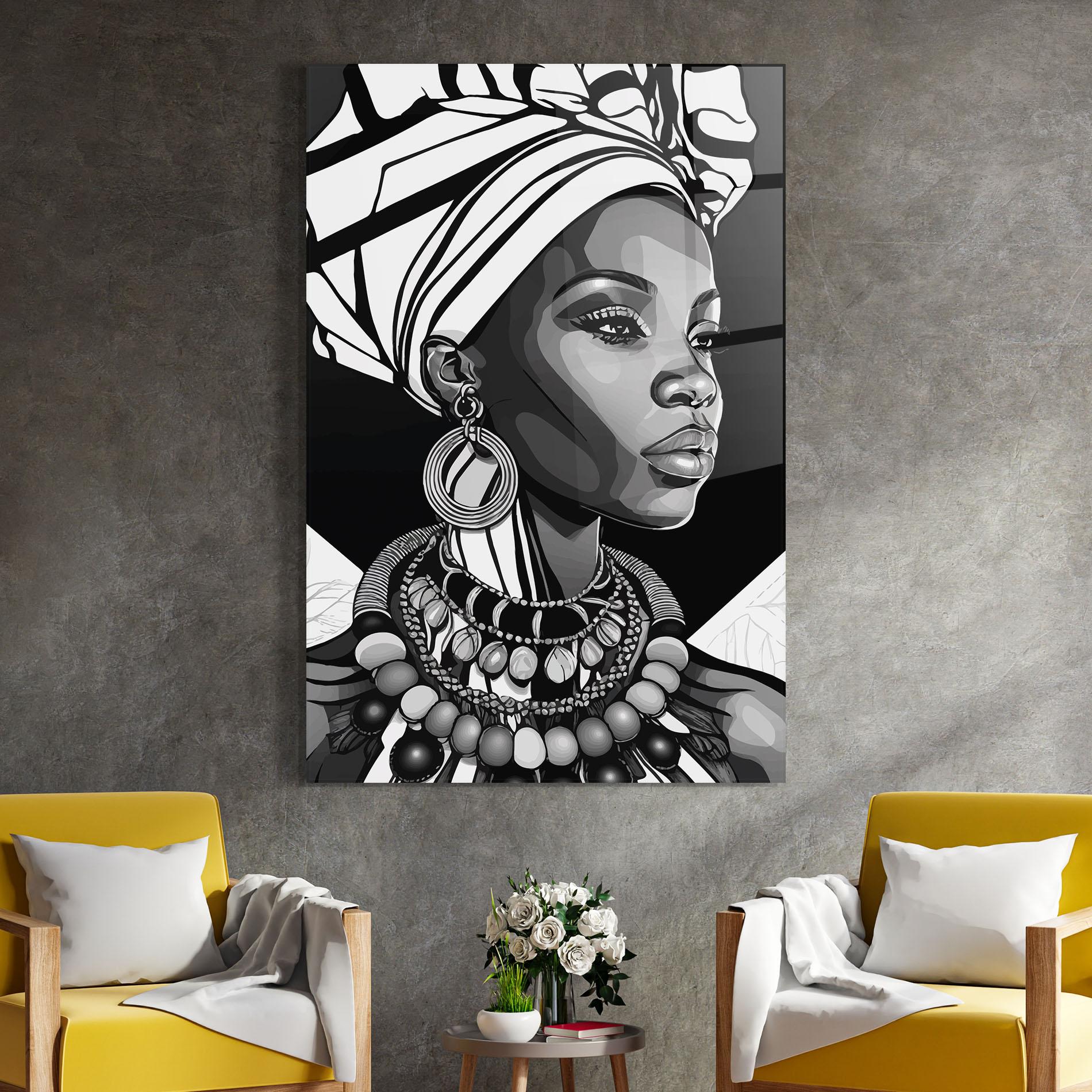 Tablou Sticla Black White African mockup 4