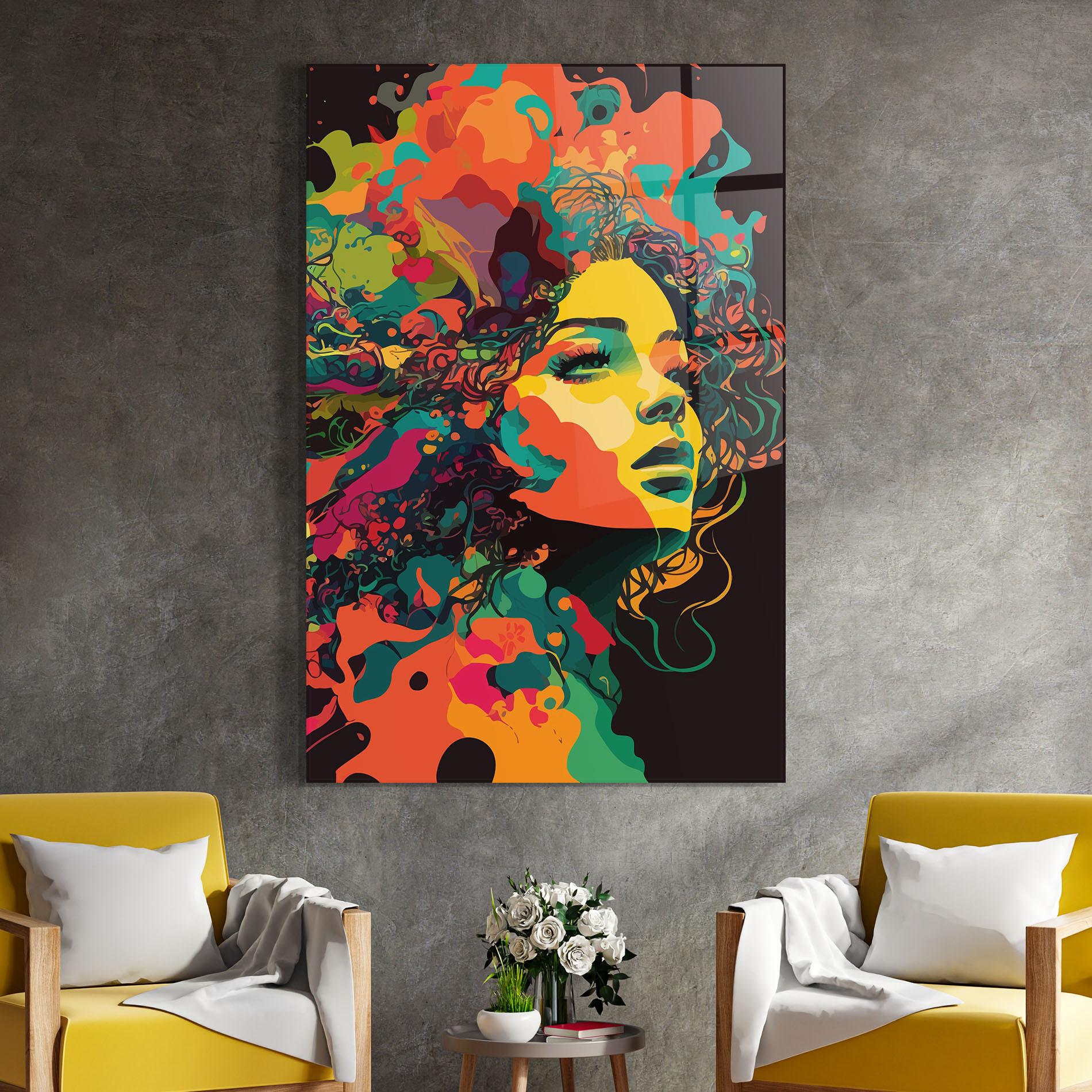 Tablou Sticla Colorful African Woman mockup 4