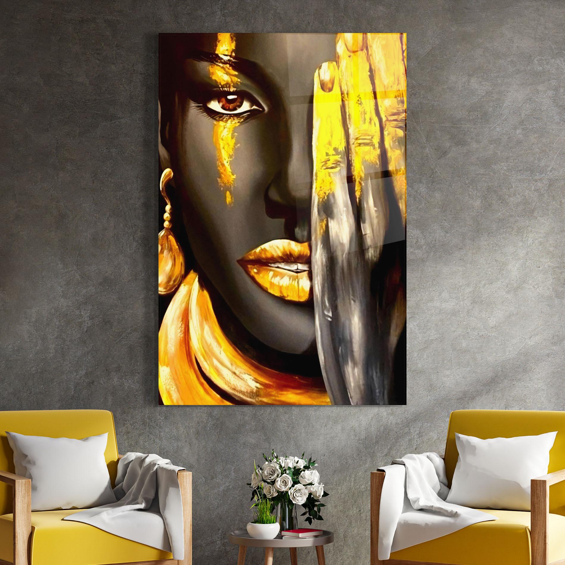 Tablou Sticla Golden African Women mockup 4