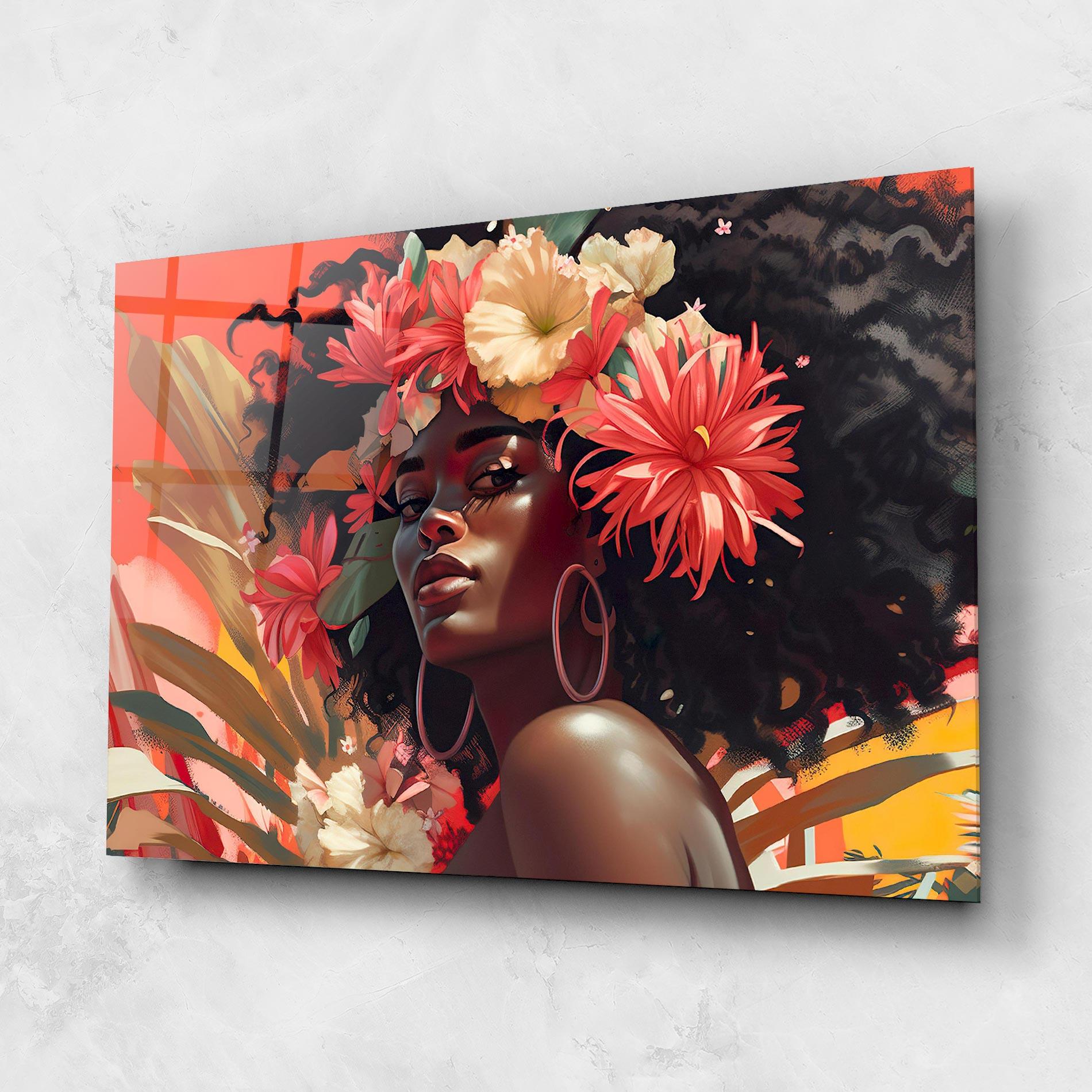 Tablou Sticla African Flower Woman mockup 1