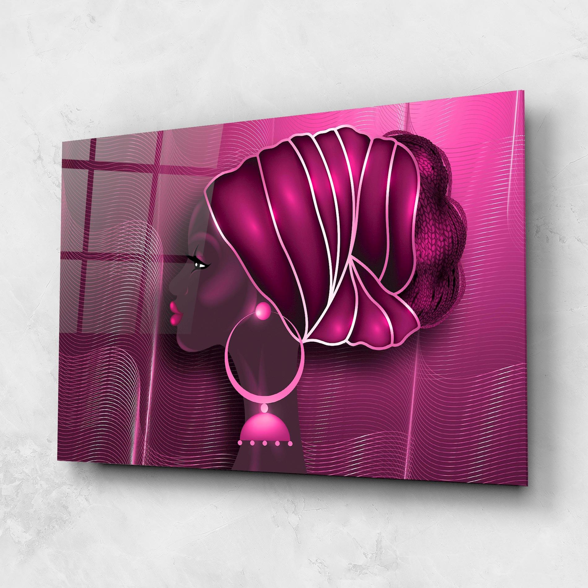 Tablou Sticla African Pink Woman mockup 1