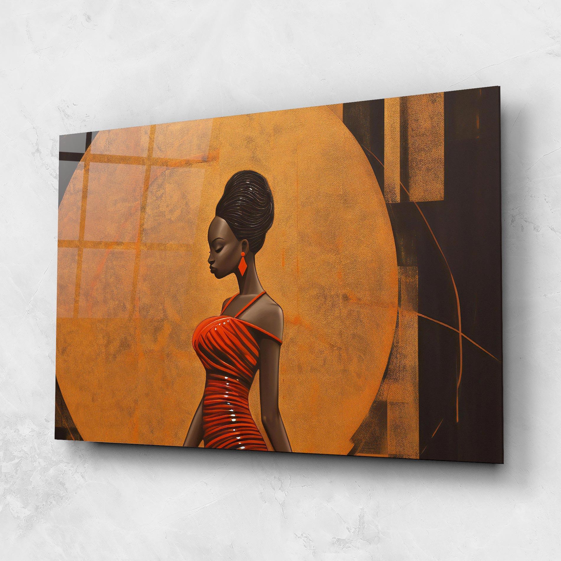 Tablou Sticla Beautiful African Red Dress mockup 1