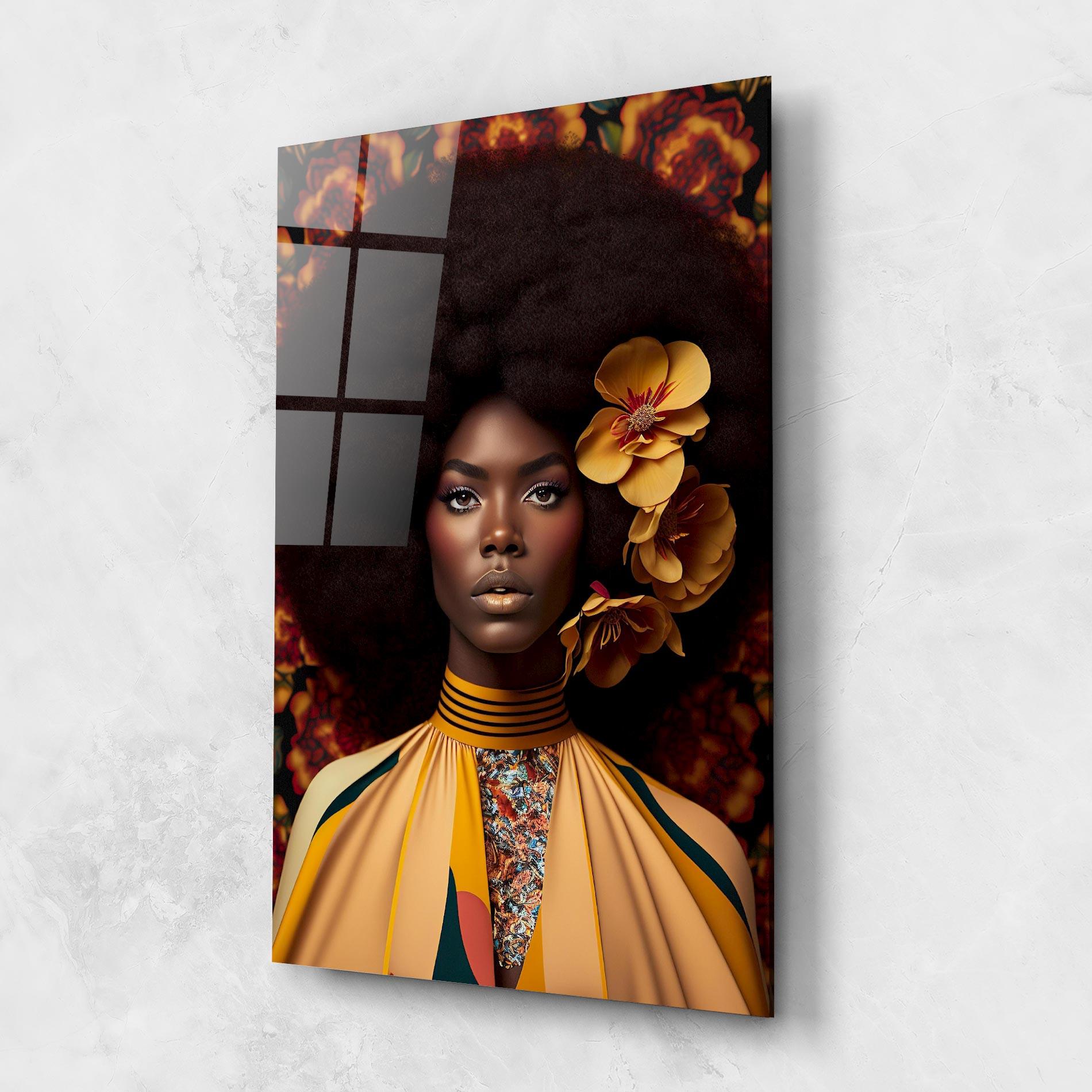 Tablou Sticla Big Yellow Flower Woman mockup 1