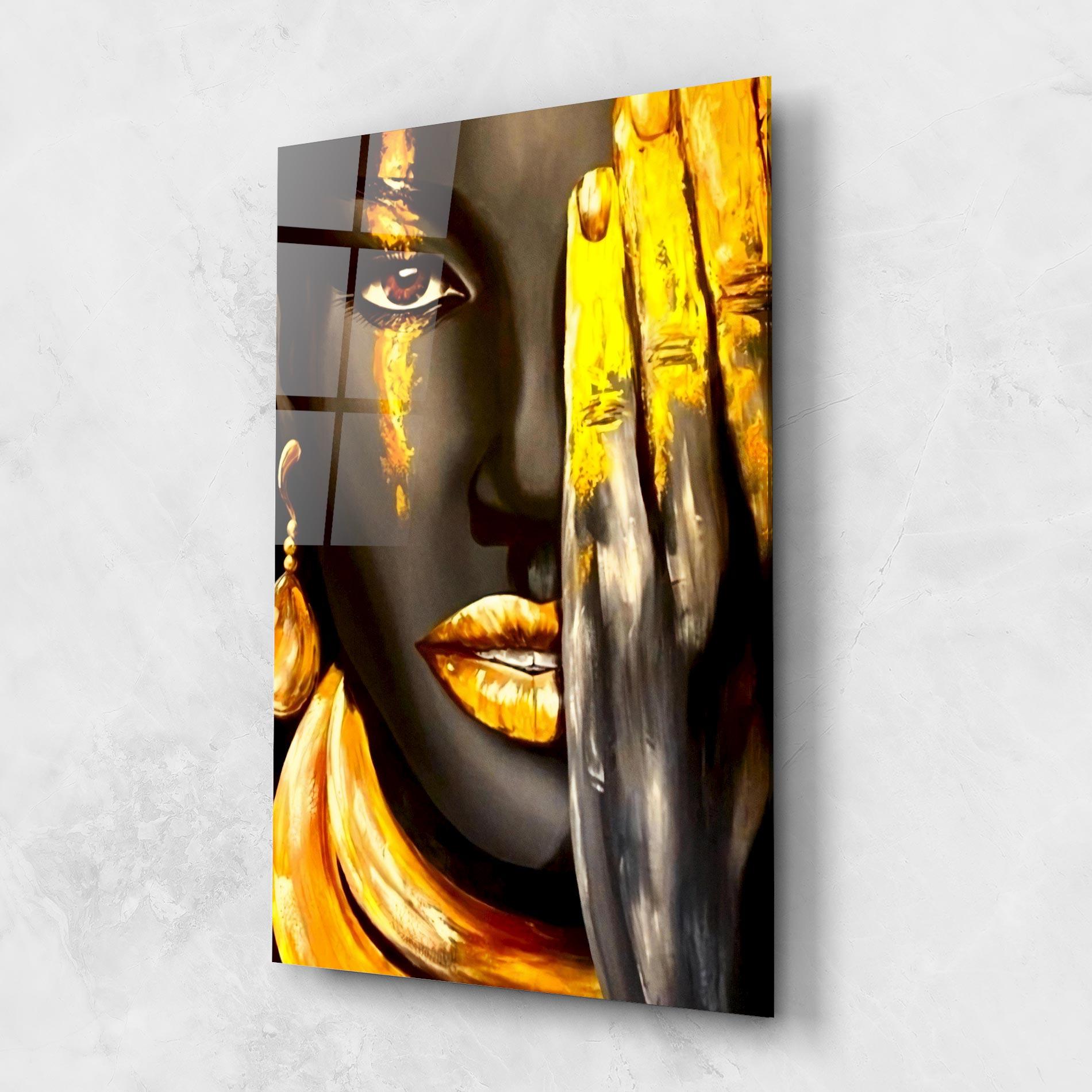 Tablou Sticla Golden African Women mockup 1