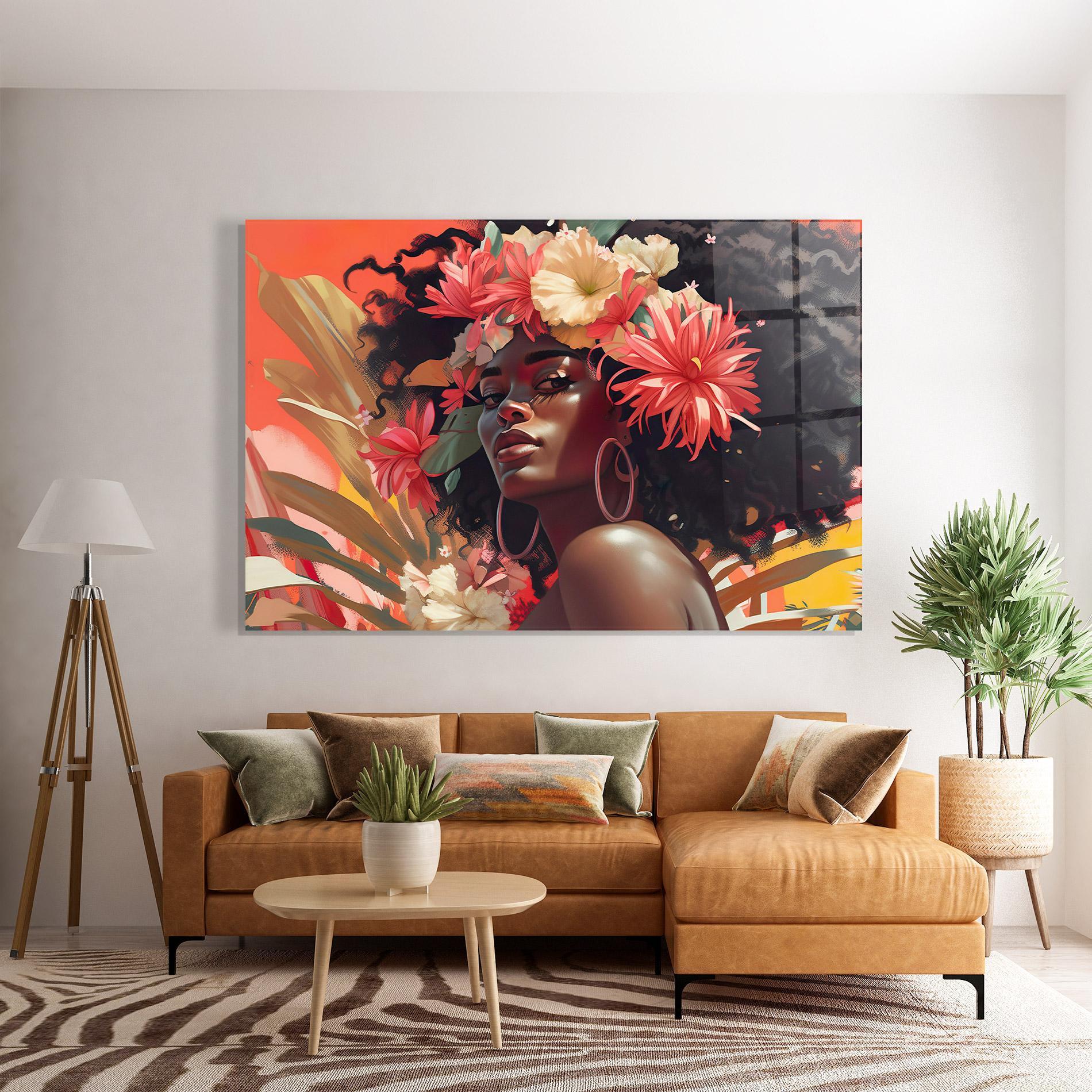 Tablou Sticla African Flower Woman mockup 7