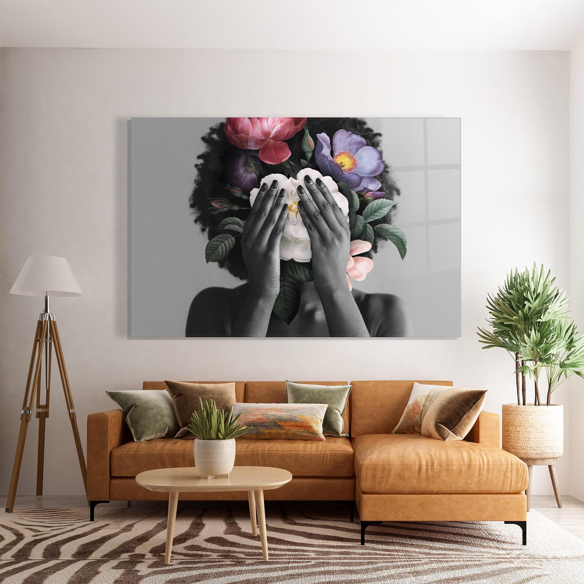 Tablou Sticla African Flowers Woman mockup 7