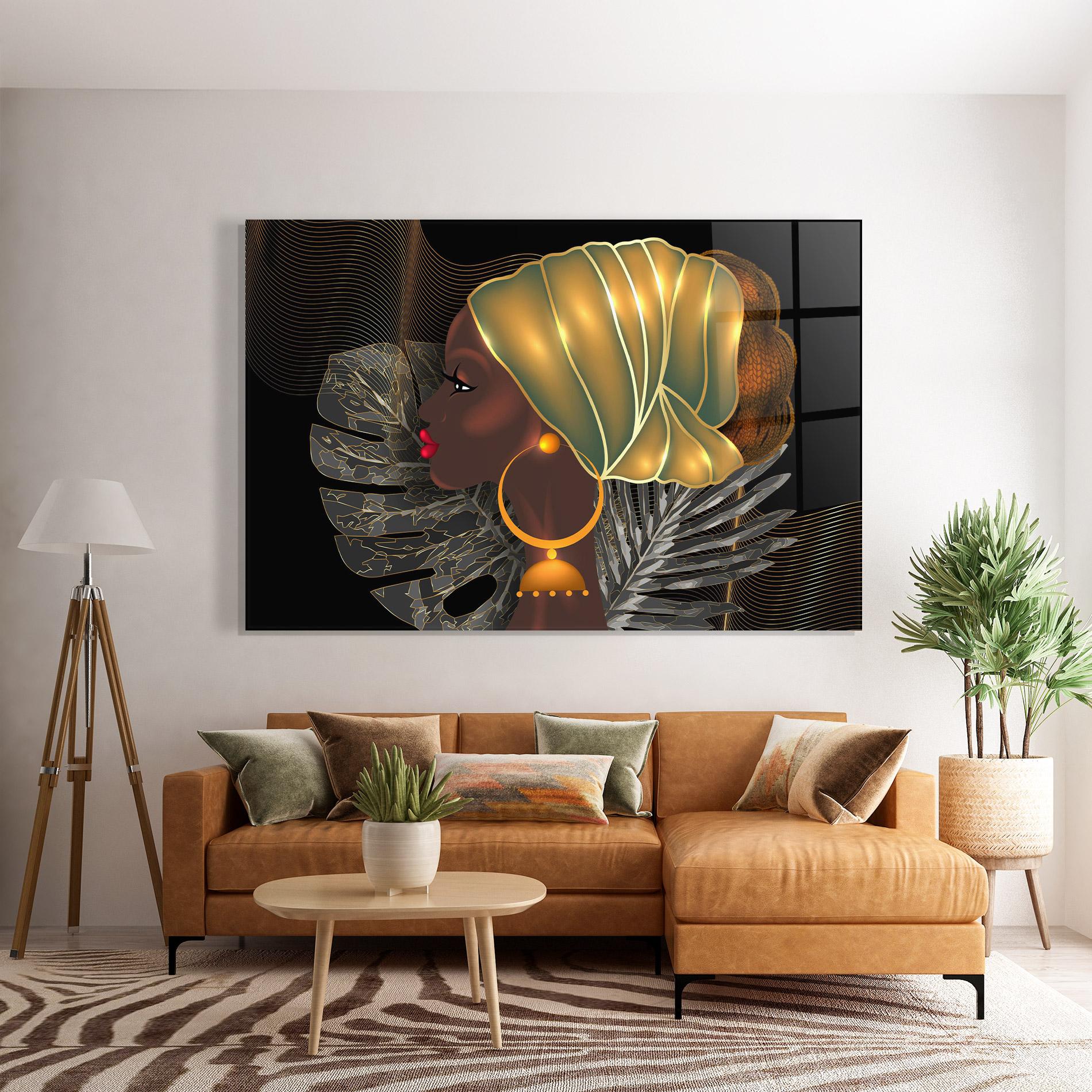 Tablou Sticla African Gold Leaf mockup 7