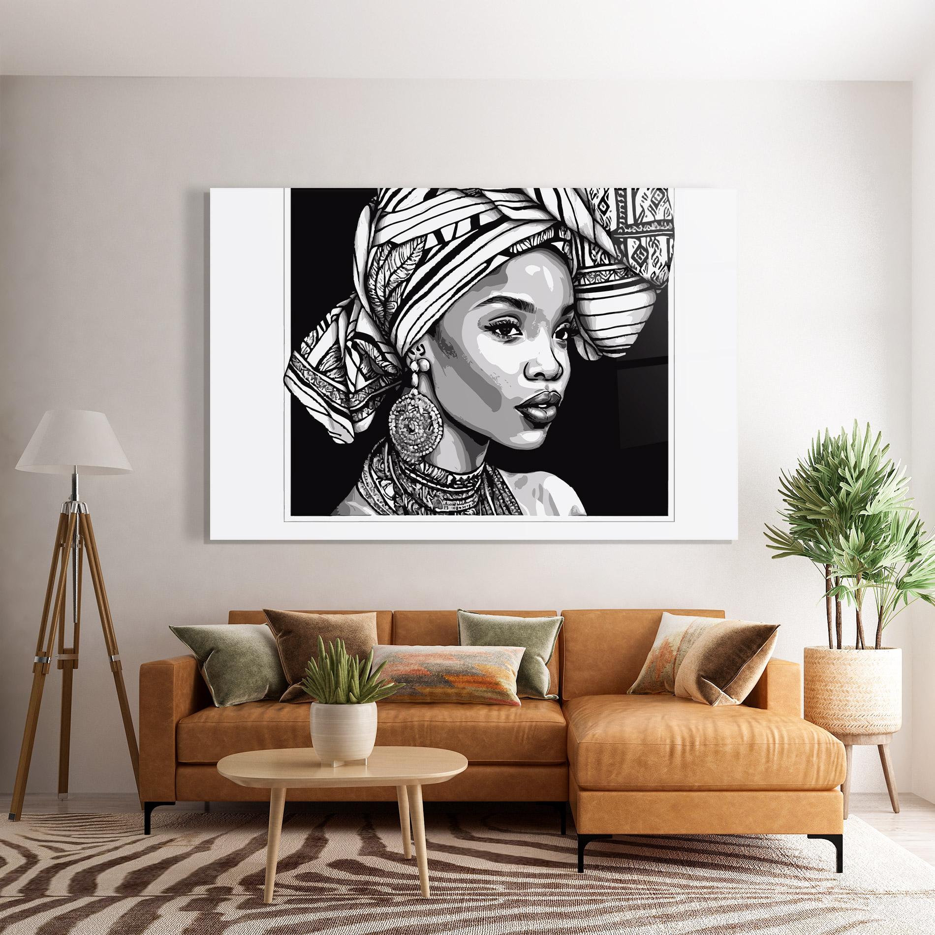 Tablou Sticla Beautiful African Lady mockup 7