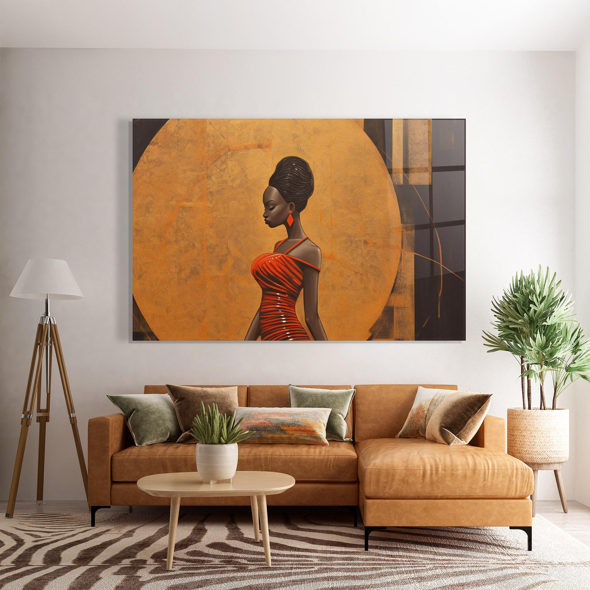 Tablou Sticla Beautiful African Red Dress mockup 7