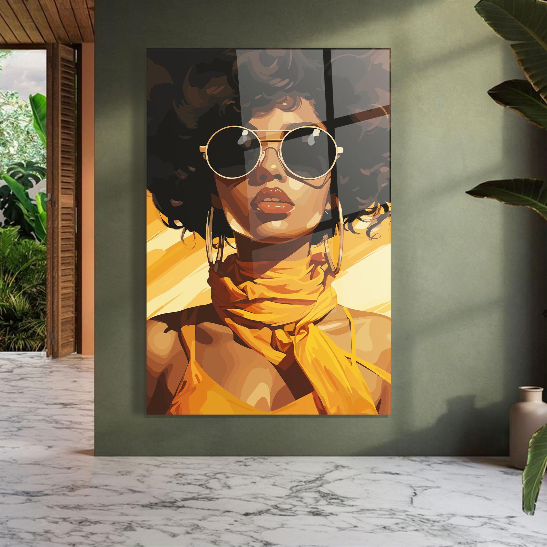 Tablou Sticla African Yellow Woman mockup 7