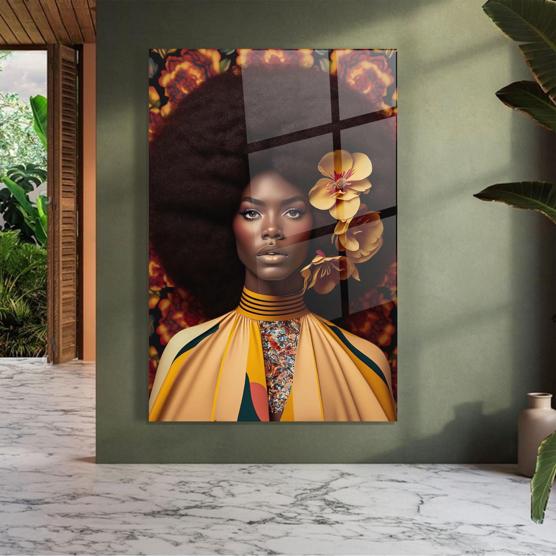 Tablou Sticla Big Yellow Flower Woman mockup 7