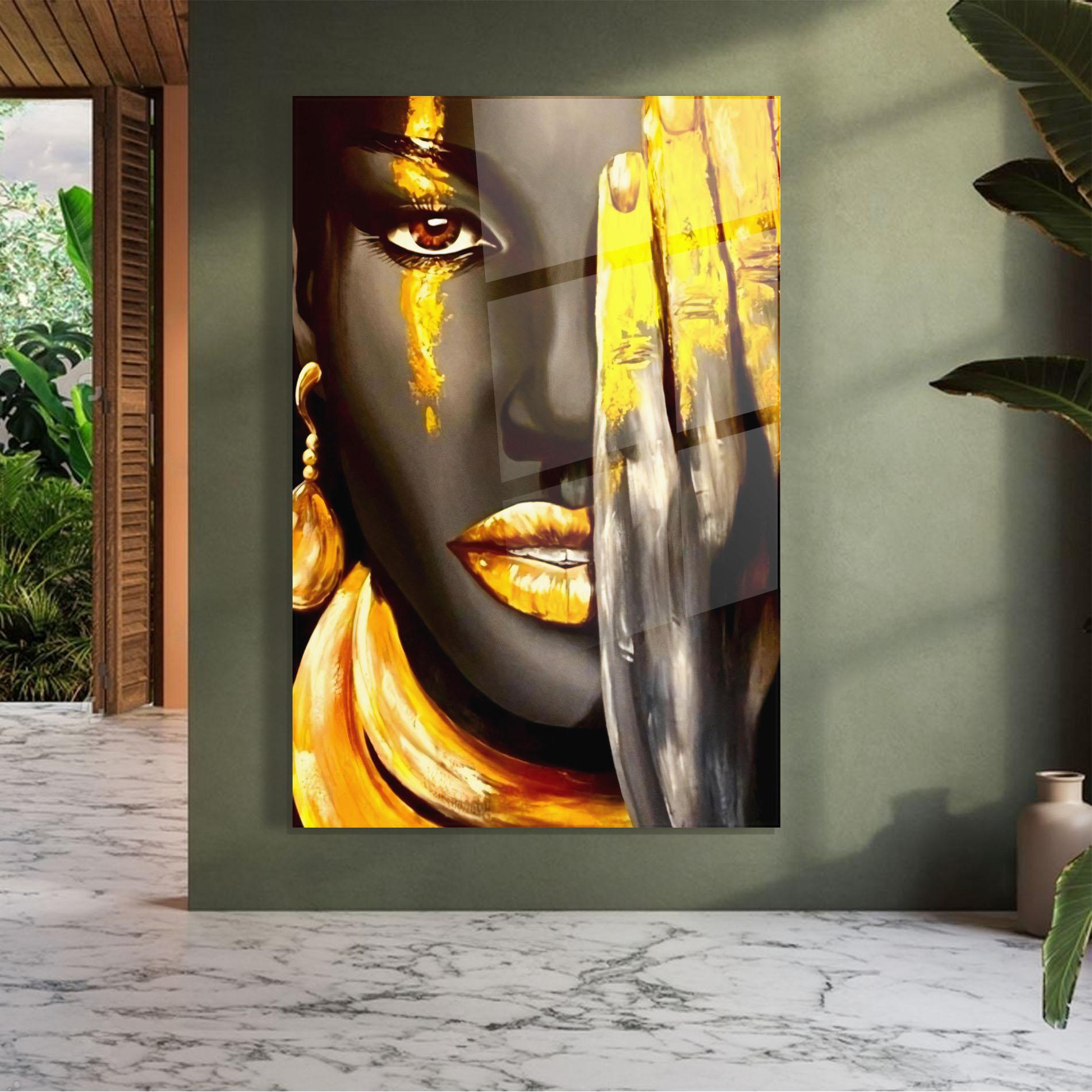 Tablou Sticla Golden African Women mockup 7