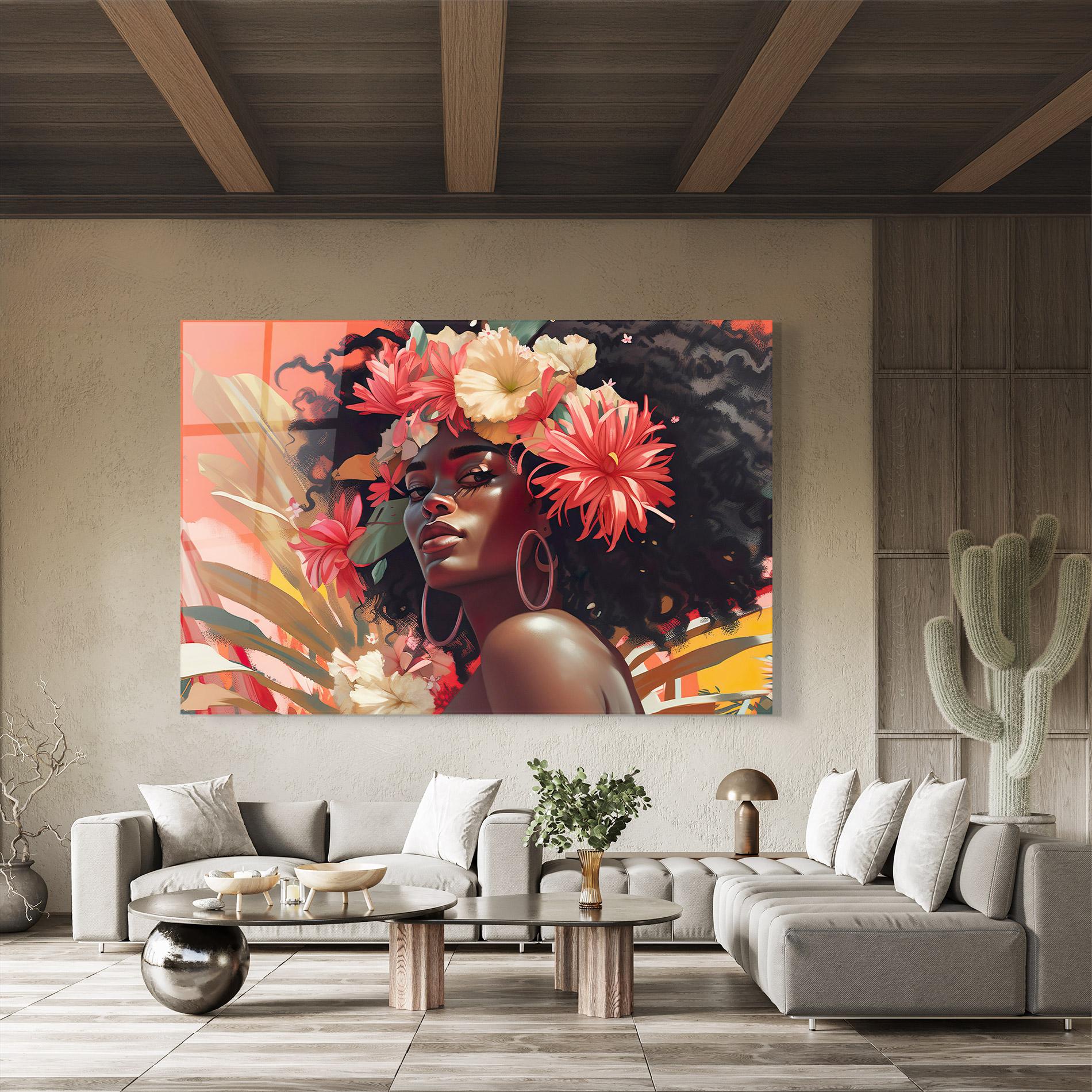 Tablou Sticla African Flower Woman mockup 8