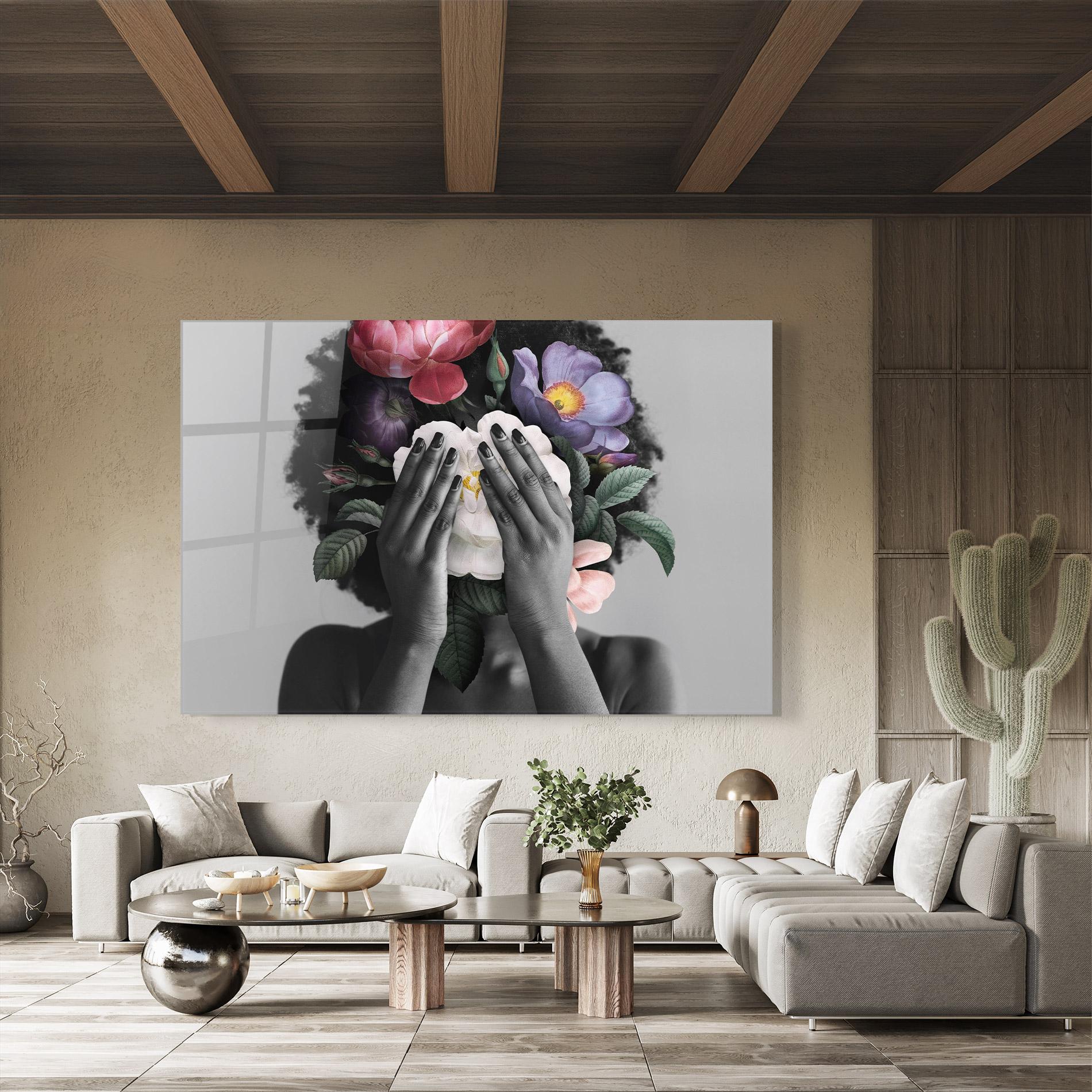 Tablou Sticla African Flowers Woman mockup 8