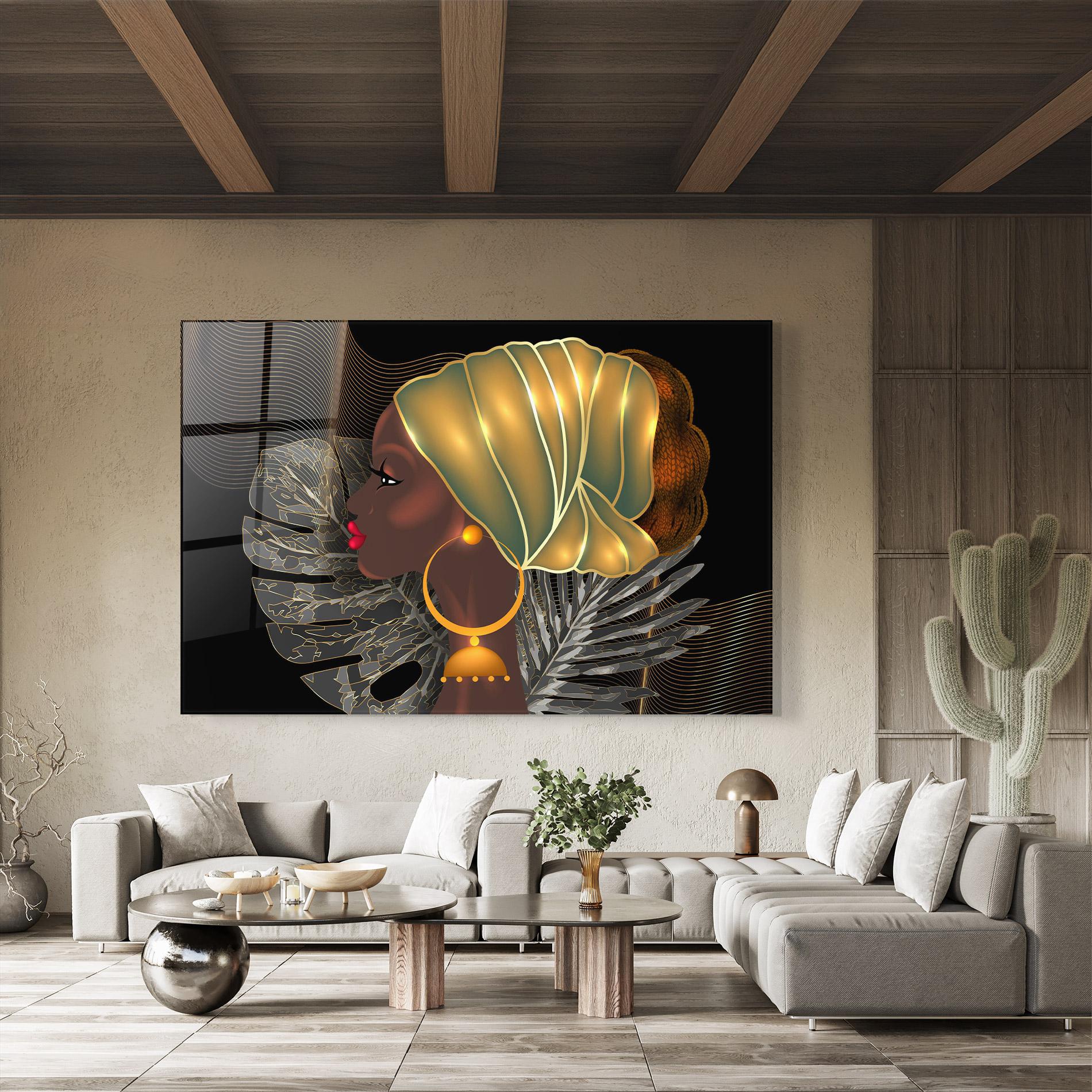 Tablou Sticla African Gold Leaf mockup 8