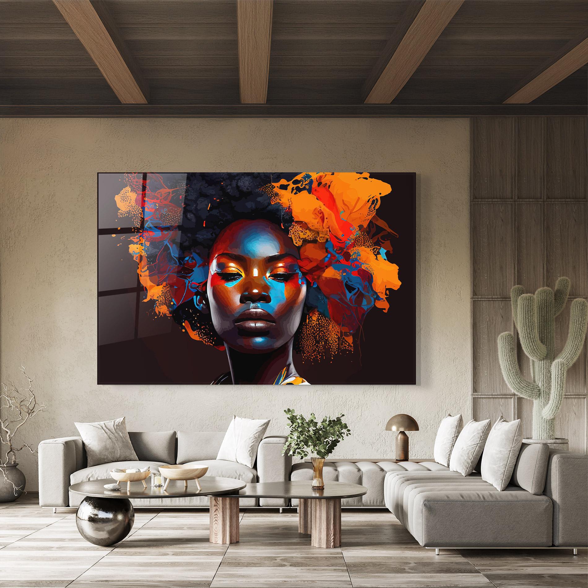 Tablou Sticla Africat Yellow Hair mockup 8