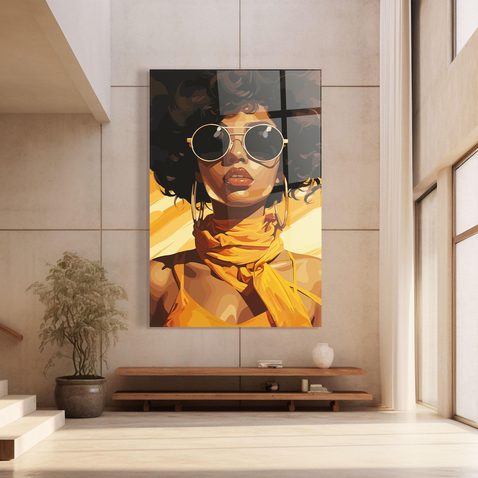 Tablou Sticla African Yellow Woman mockup 8