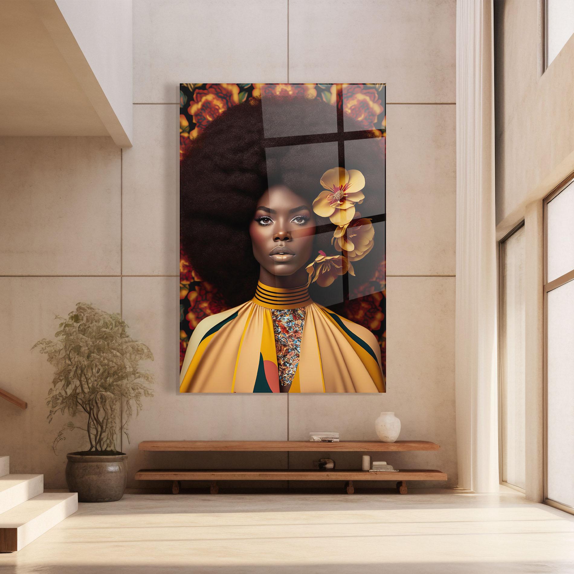Tablou Sticla Big Yellow Flower Woman mockup 8
