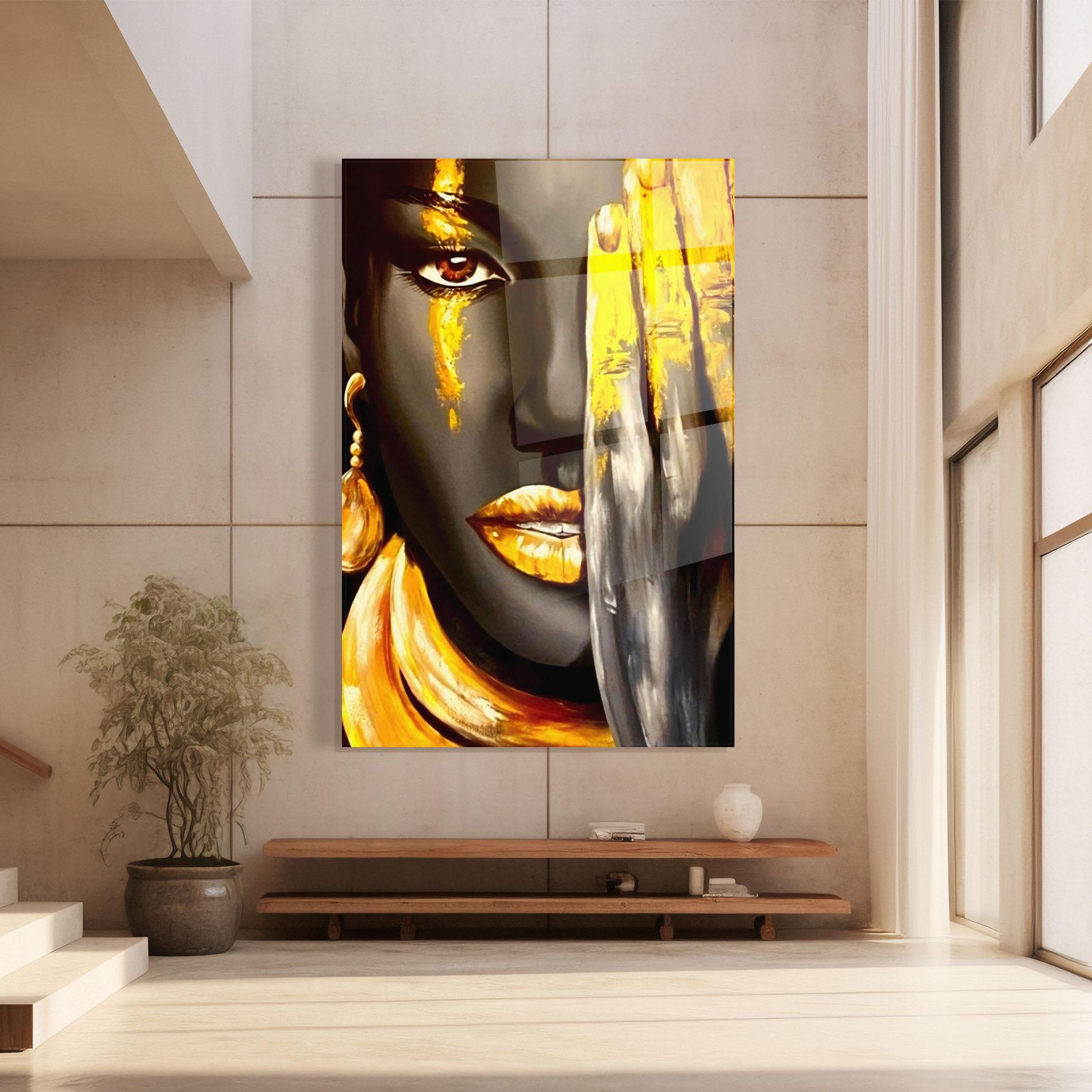 Tablou Sticla Golden African Women mockup 8