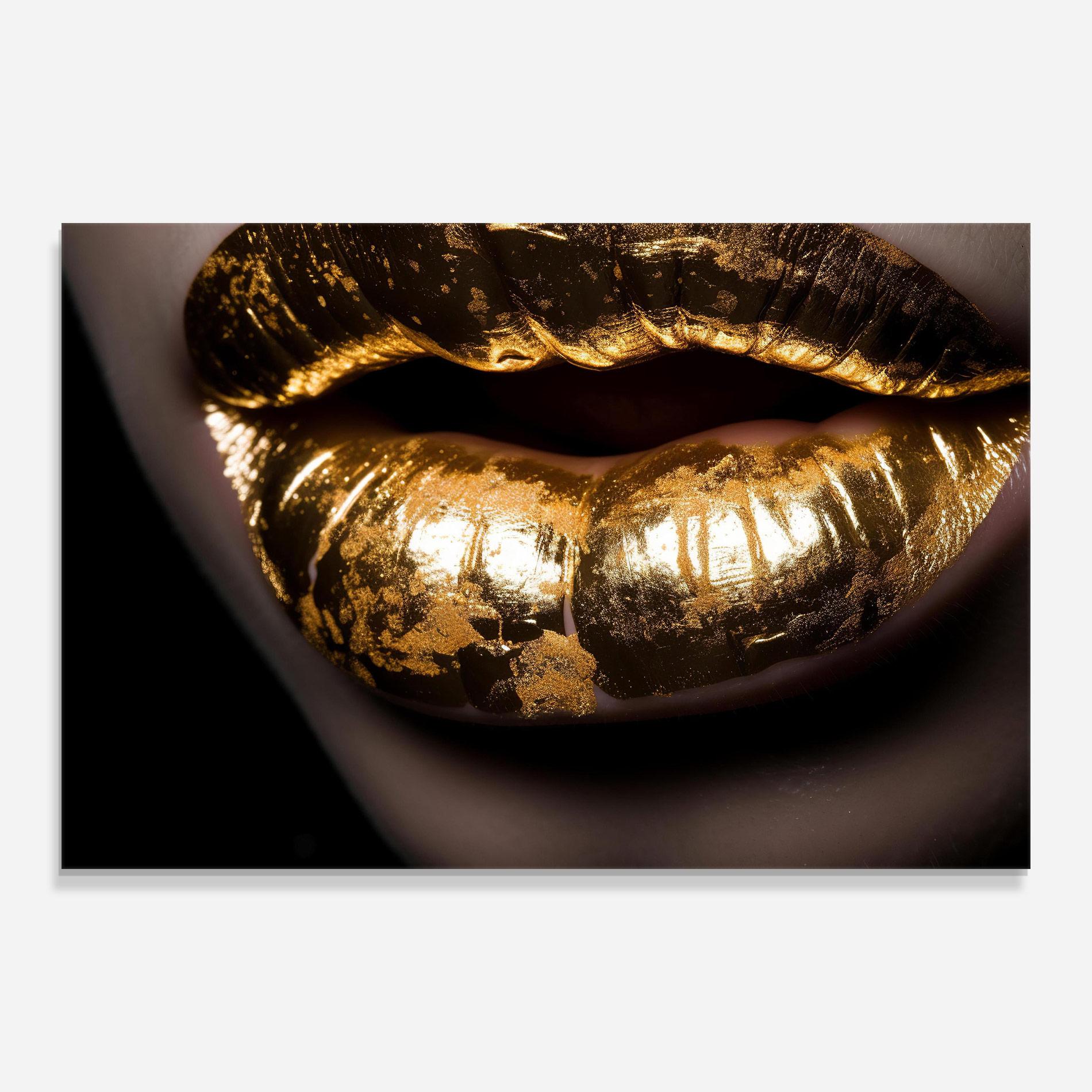 Tablou Sticla Big Gold Lips mockup 0