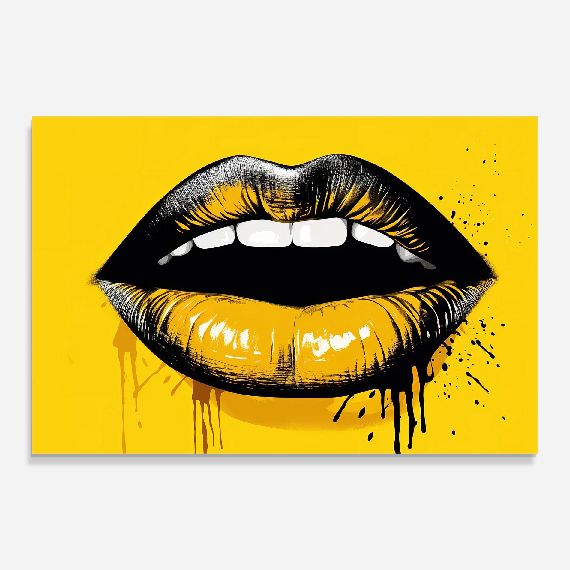 Tablou Sticla Black Yellow Lips mockup 0