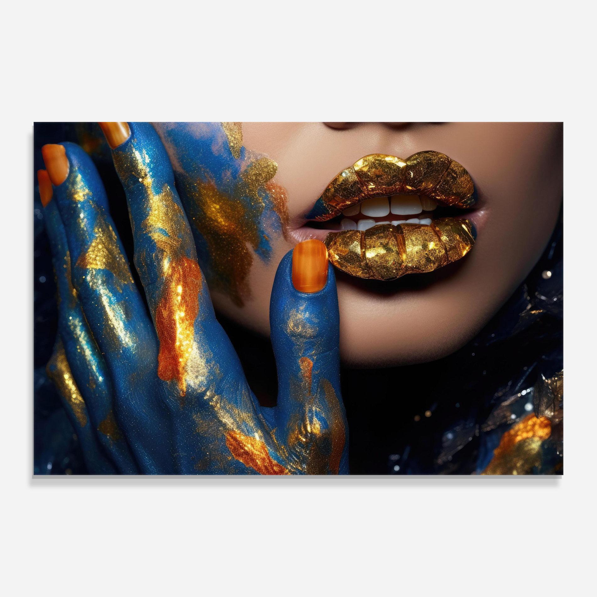 Tablou Sticla Blue Hand Lips mockup 0