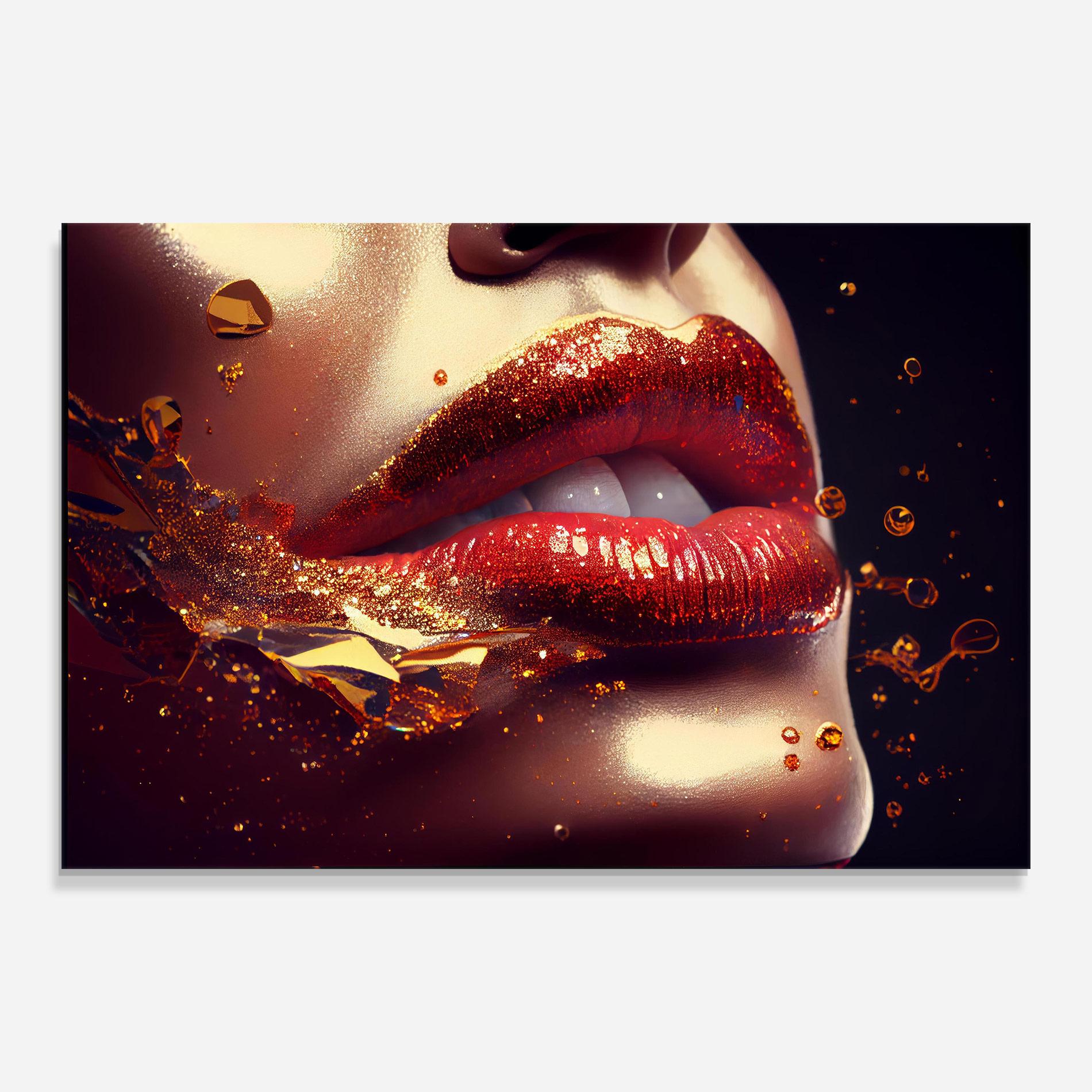 Tablou Sticla Gold Glitter Lips mockup 0